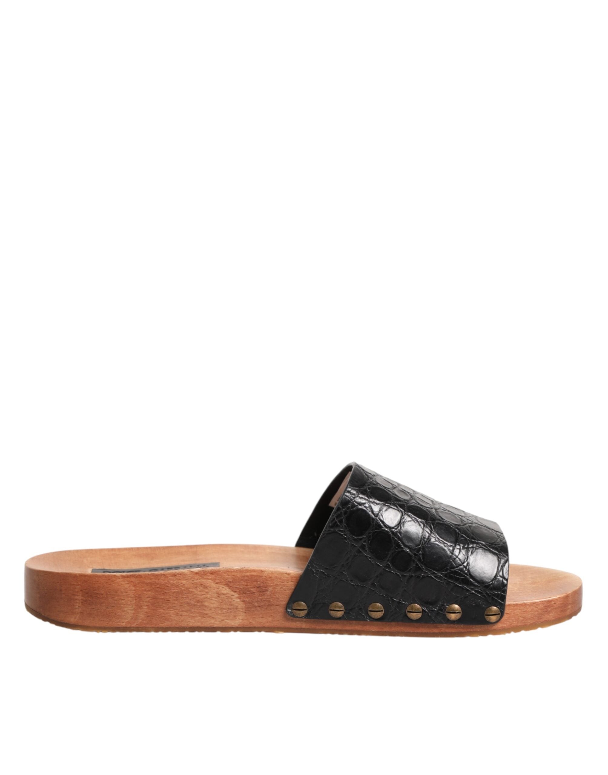 Dolce & Gabbana Black Brown Leather Slides Sandals Men's Shoes