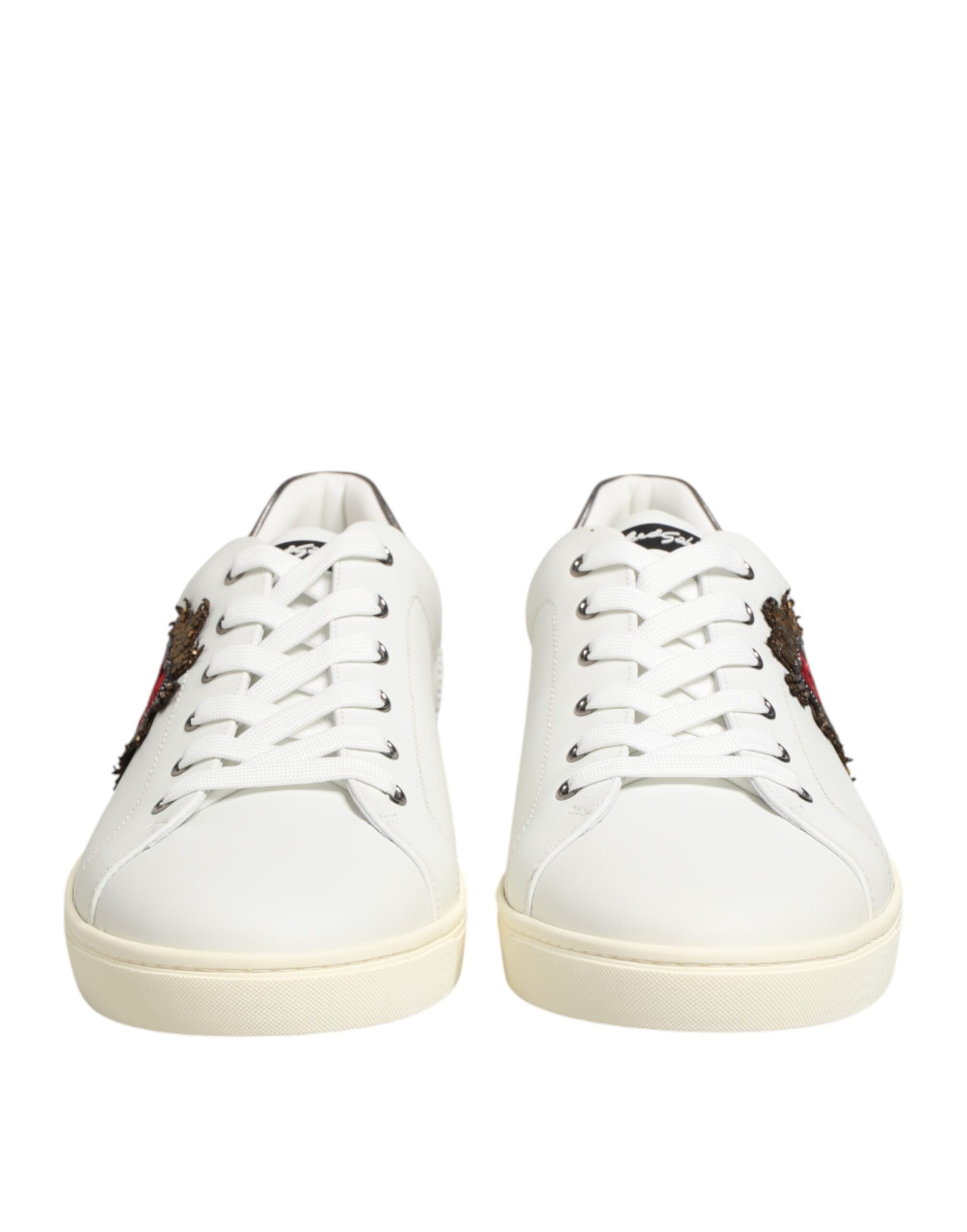 Dolce & Gabbana White Leather Heart Embellished Sneakers Men's Shoes