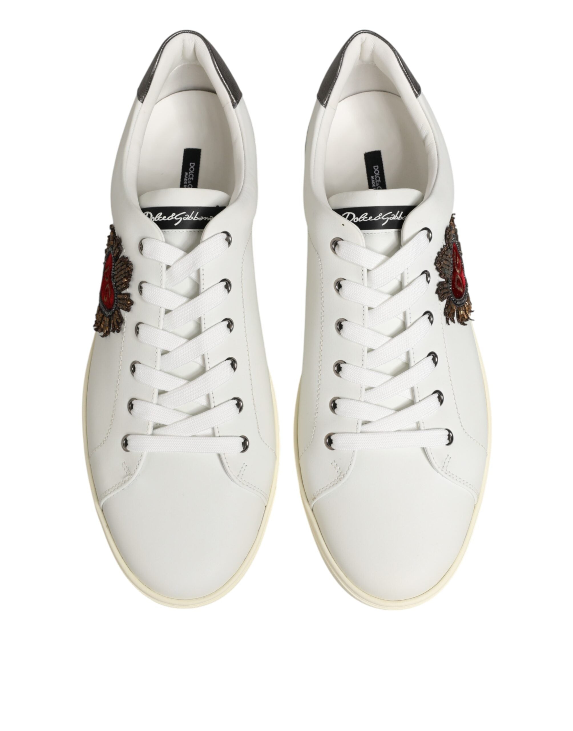 Dolce & Gabbana White Leather Heart Embellished Sneakers Men's Shoes