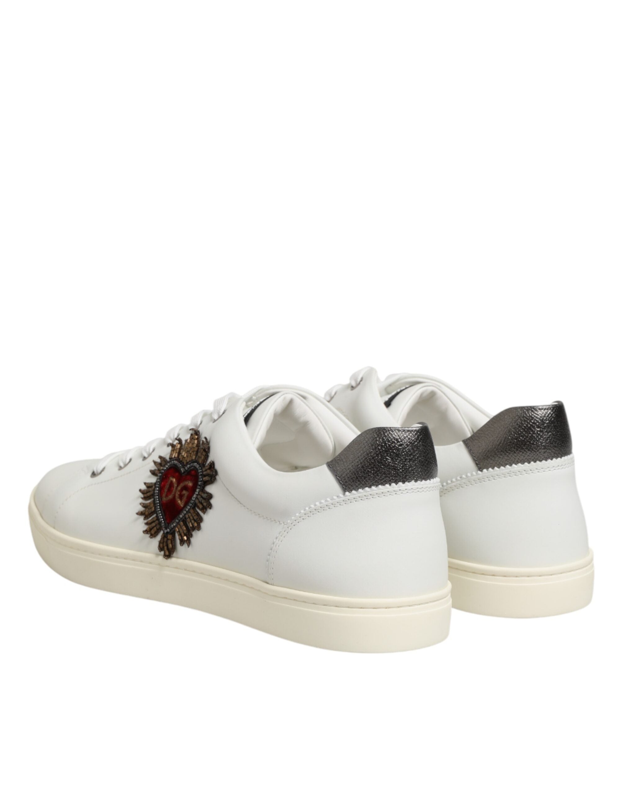 Dolce & Gabbana White Leather Heart Embellished Sneakers Men's Shoes