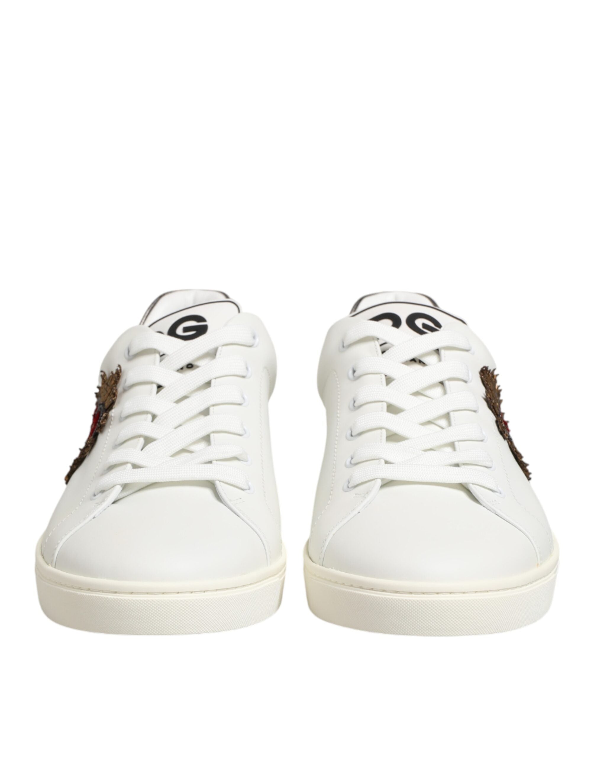 Dolce & Gabbana White Leather Heart Embellished Sneakers Men's Shoes
