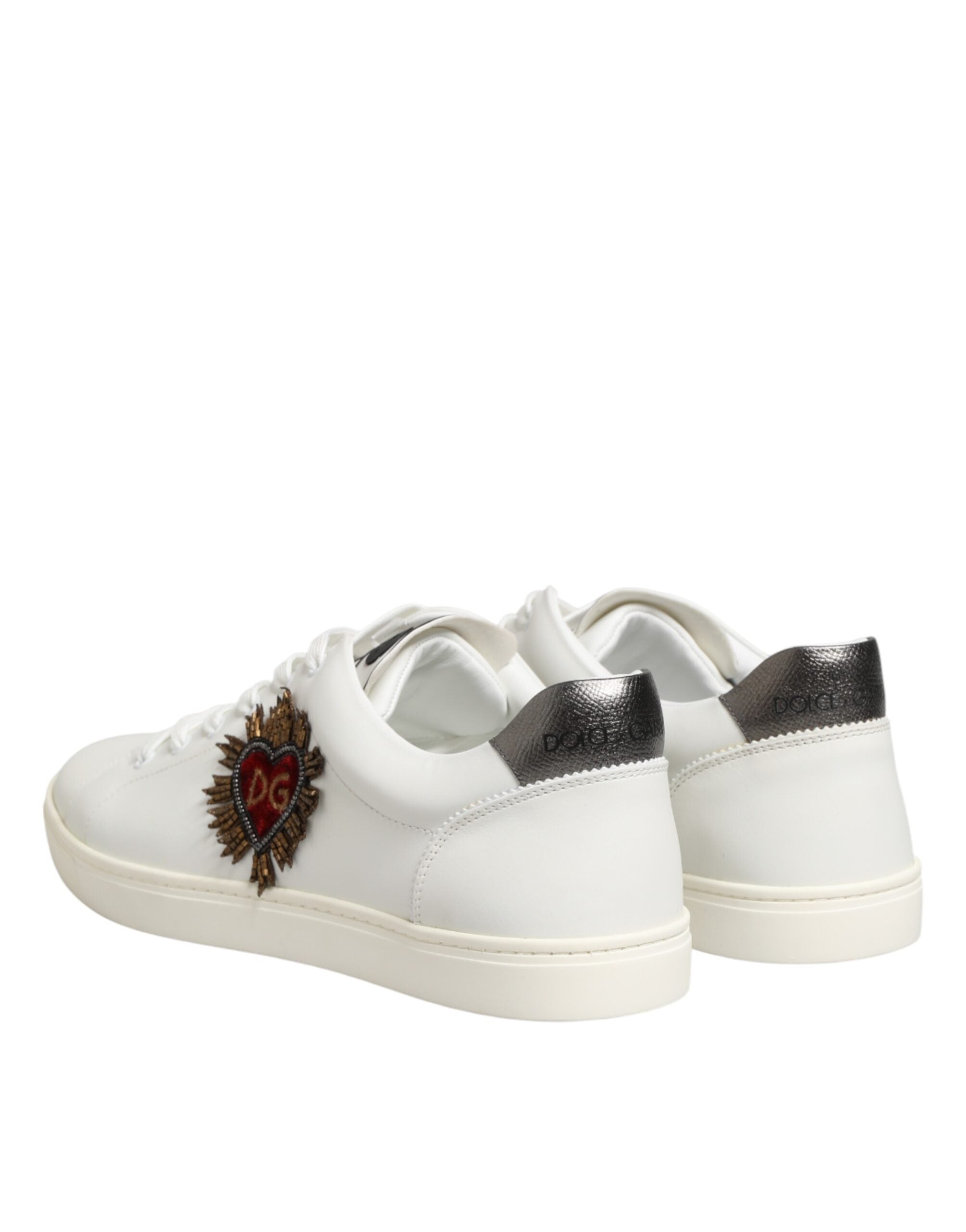Dolce & Gabbana White Leather Heart Embellished Sneakers Men's Shoes
