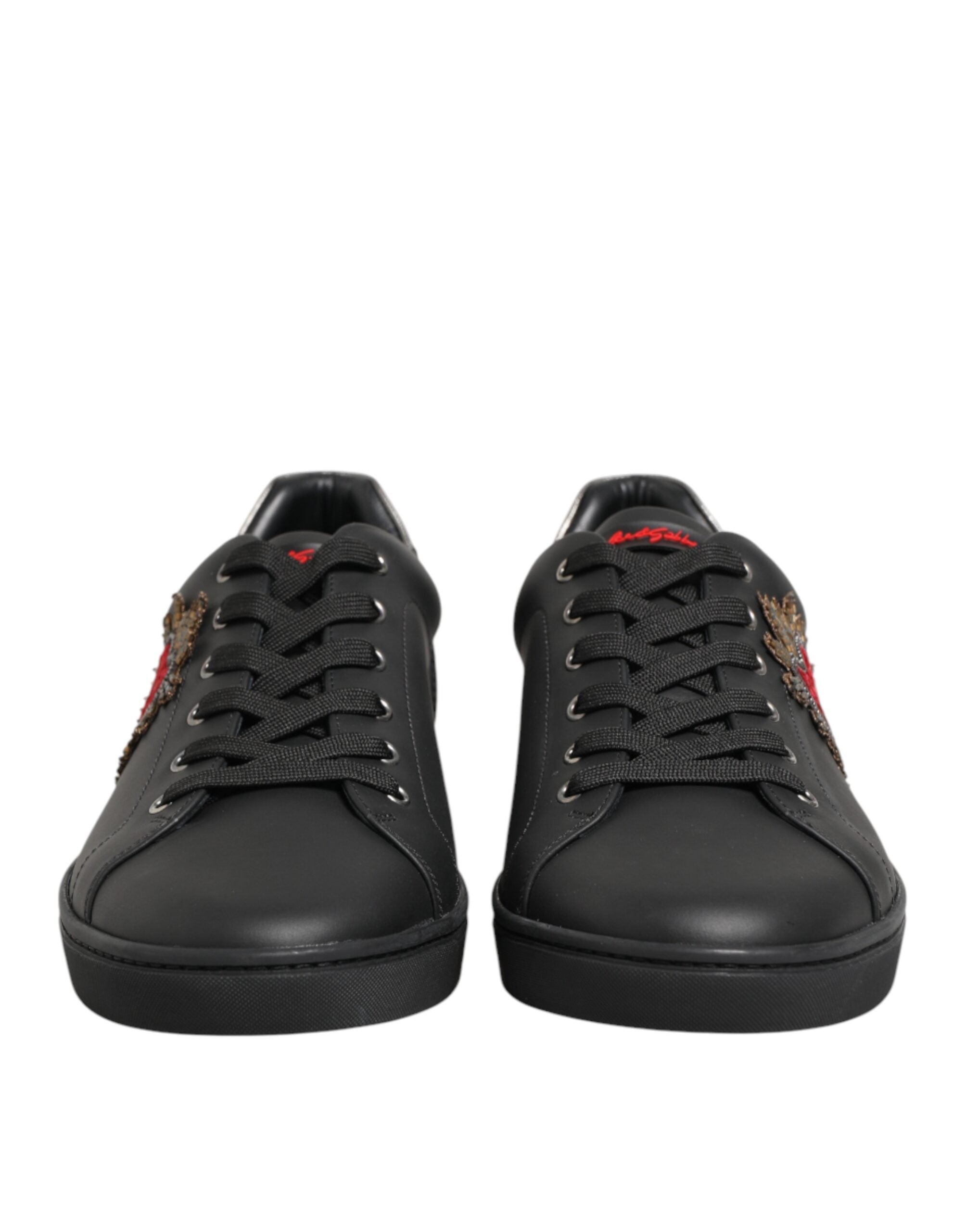 Dolce & Gabbana Black Leather Heart Embellished Sneakers Men's Shoes