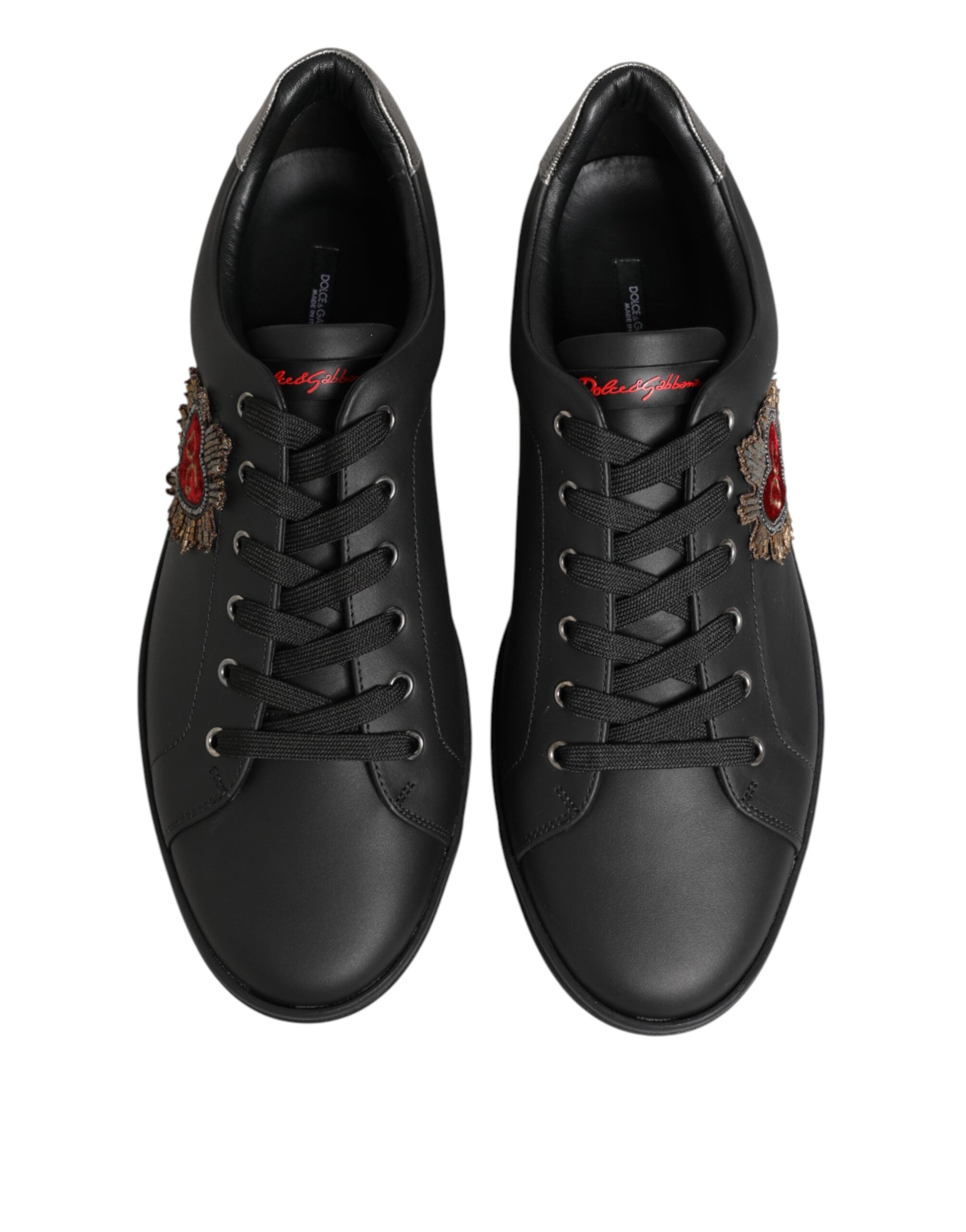 Dolce & Gabbana Black Leather Heart Embellished Sneakers Men's Shoes