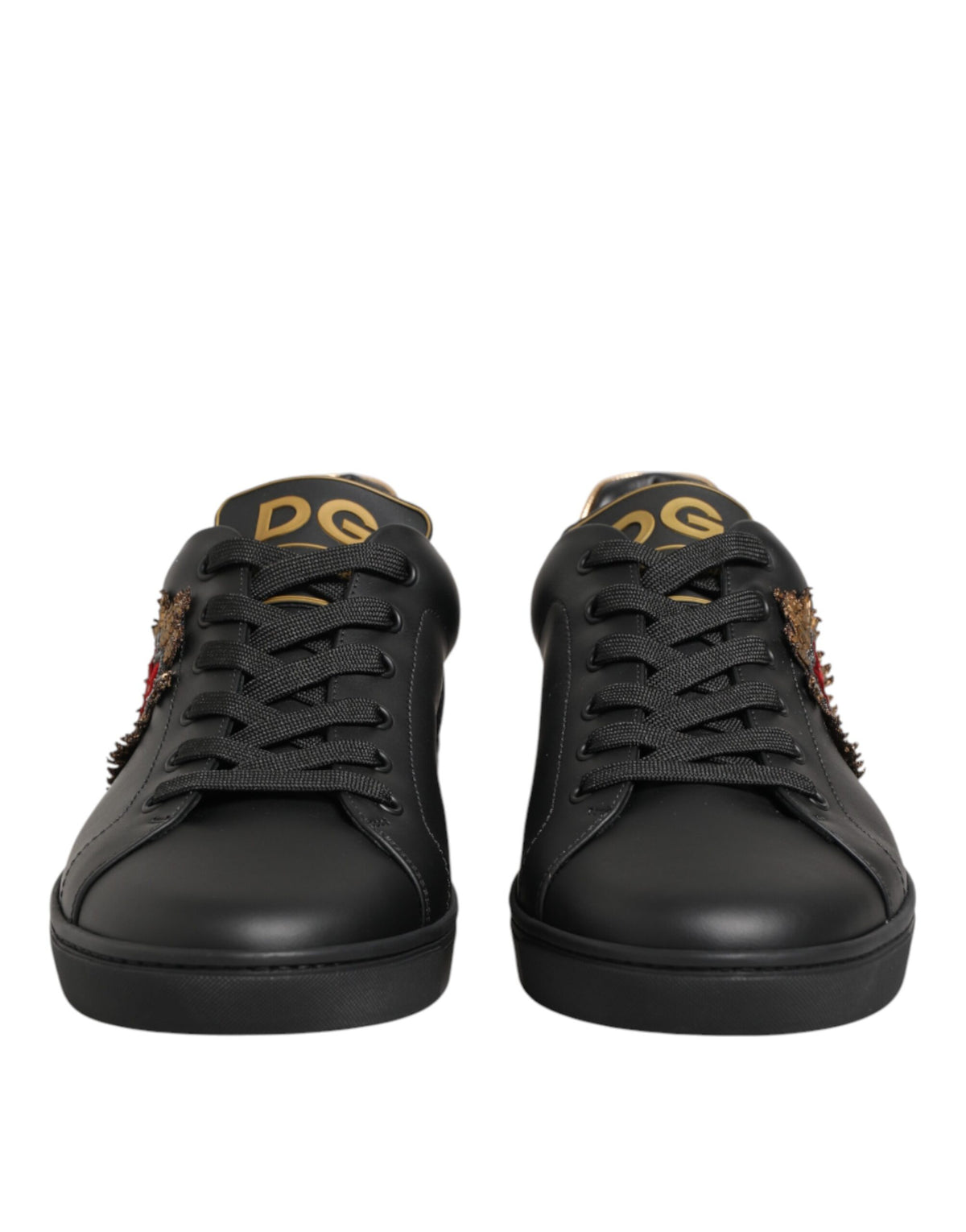 Dolce & Gabbana Black Leather Heart Embellished Sneakers Men's Shoes