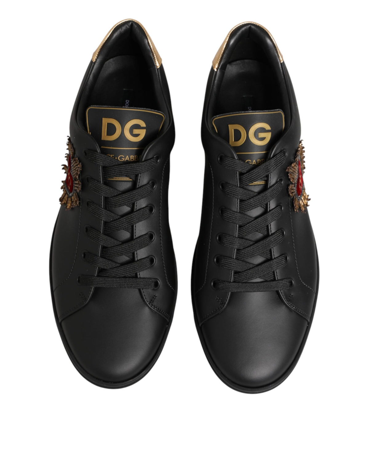 Dolce & Gabbana Black Leather Heart Embellished Sneakers Men's Shoes
