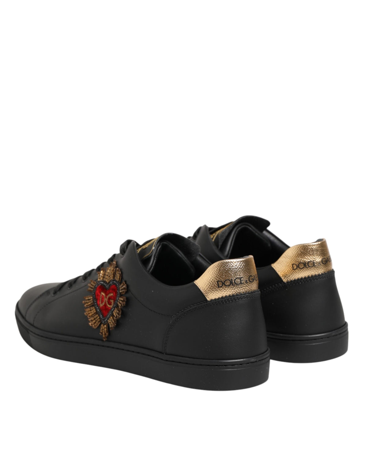 Dolce & Gabbana Black Leather Heart Embellished Sneakers Men's Shoes
