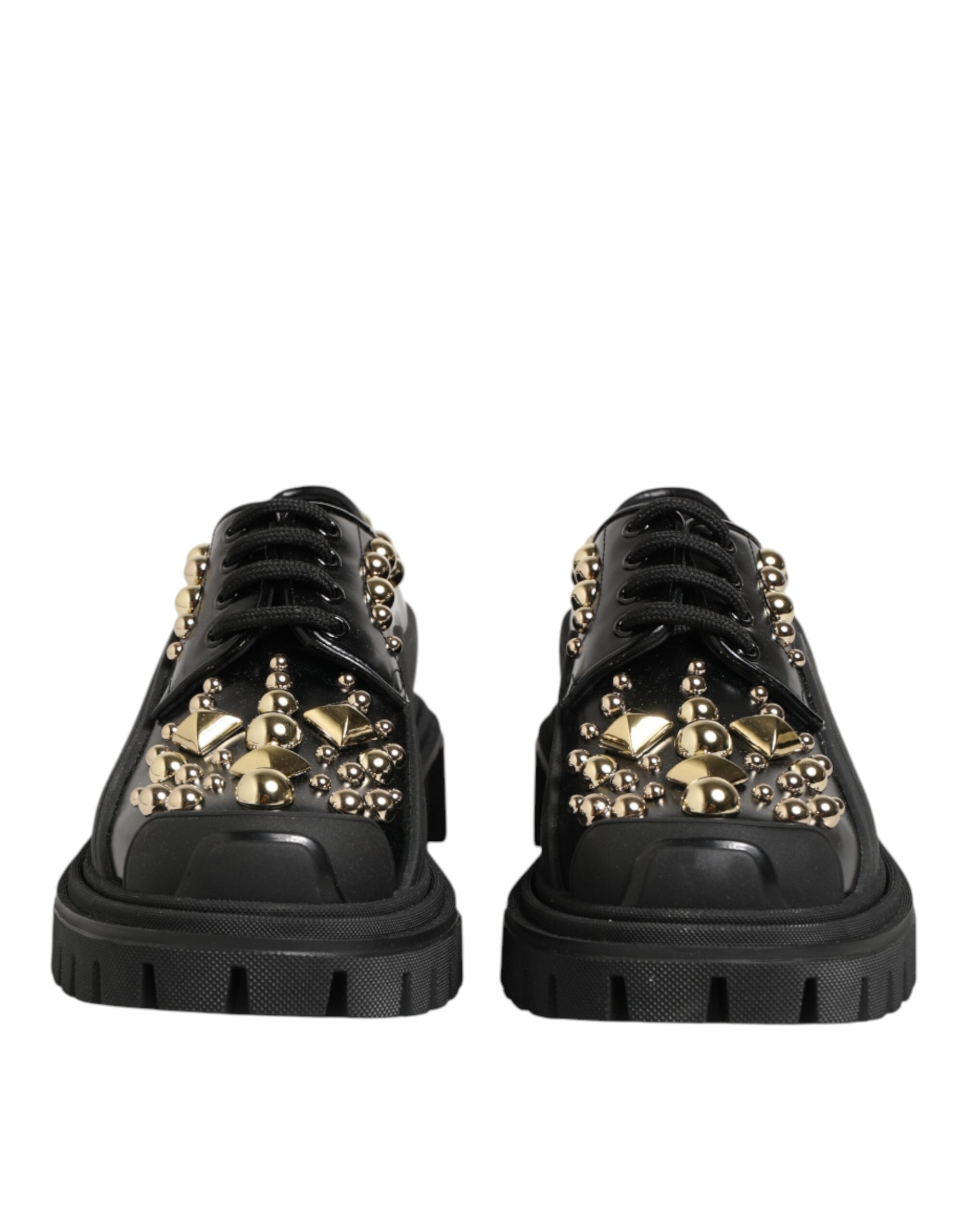 Dolce & Gabbana Black Leather Jeweled Crystals Derby Women's Shoes