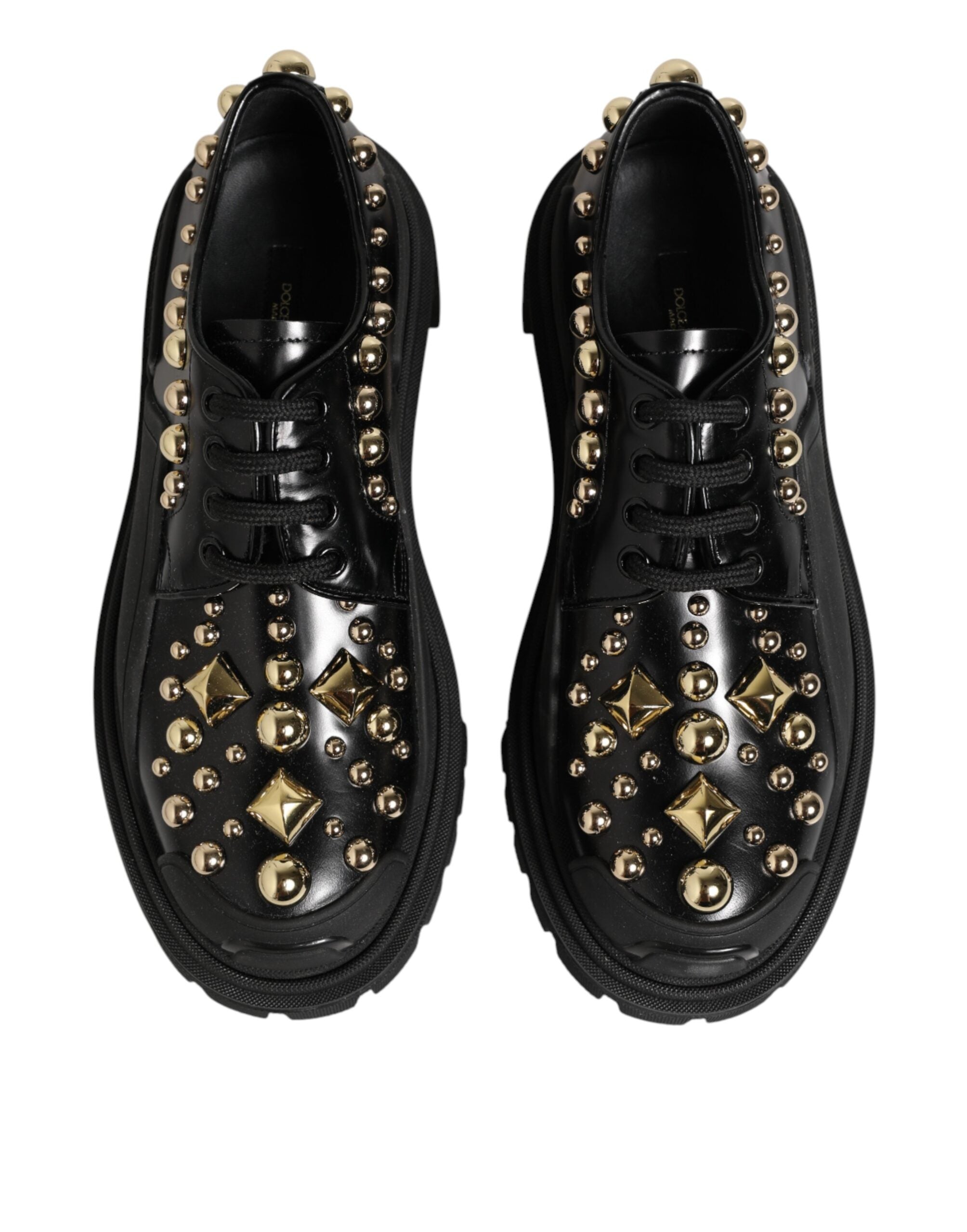 Dolce & Gabbana Black Leather Jeweled Crystals Derby Women's Shoes