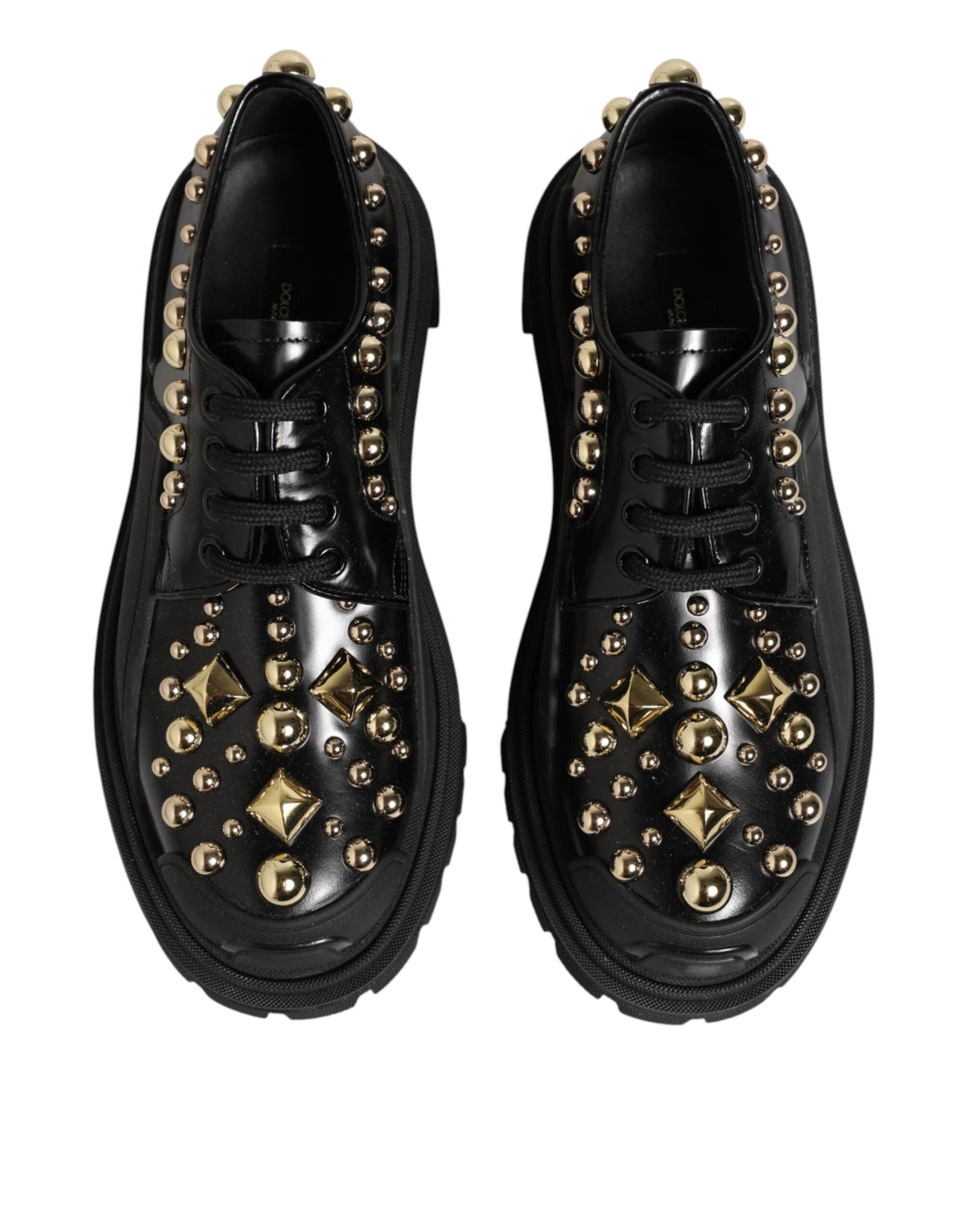 Dolce & Gabbana Black Leather Jeweled Crystals Derby Women's Shoes