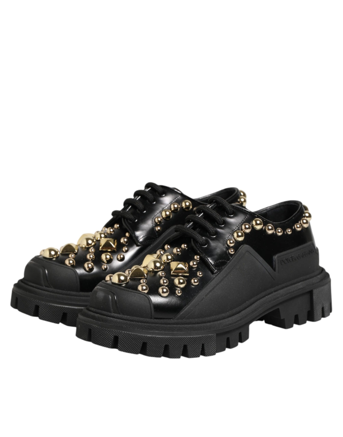Dolce & Gabbana Black Leather Jeweled Crystals Derby Women's Shoes