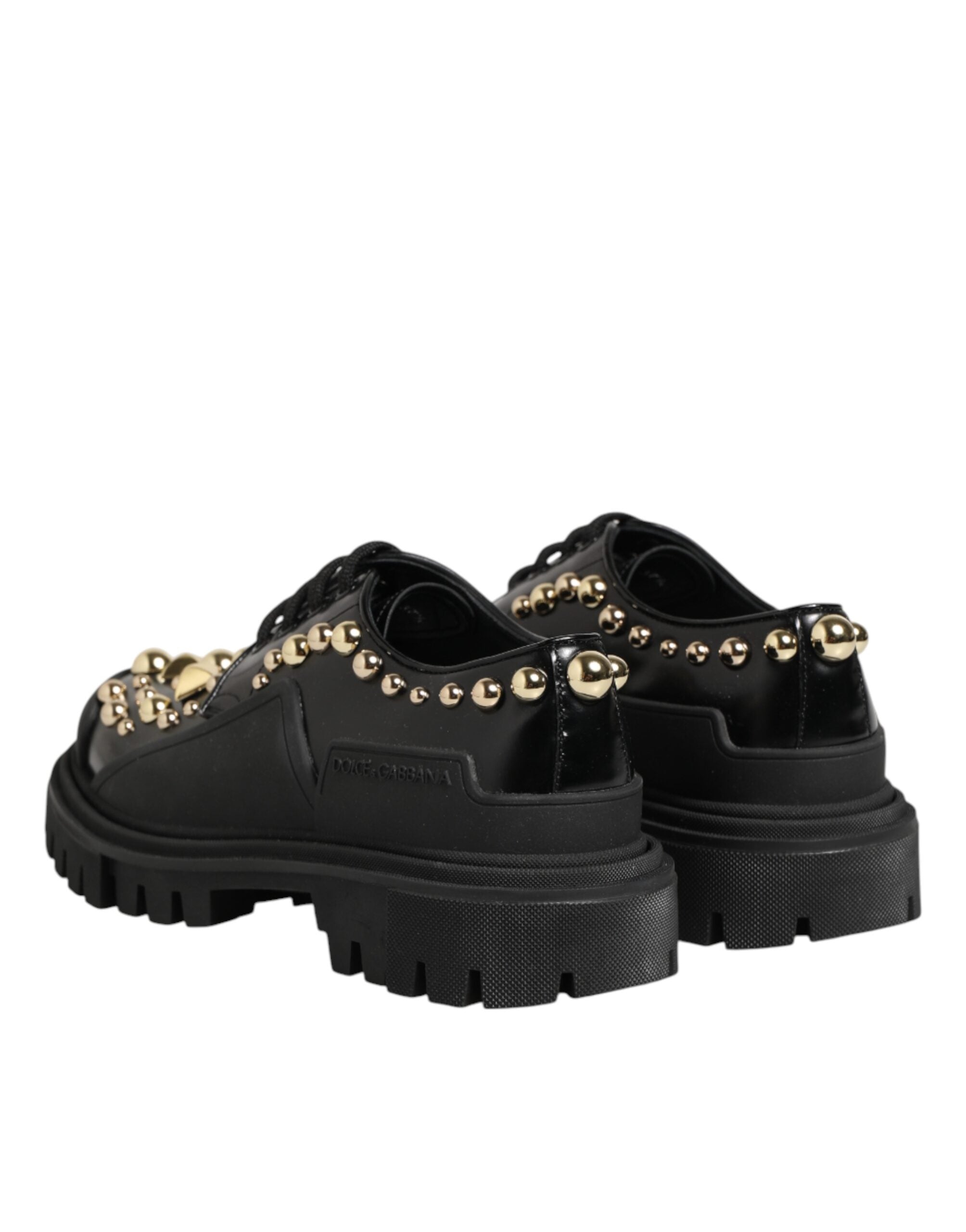 Dolce & Gabbana Black Leather Jeweled Crystals Derby Women's Shoes