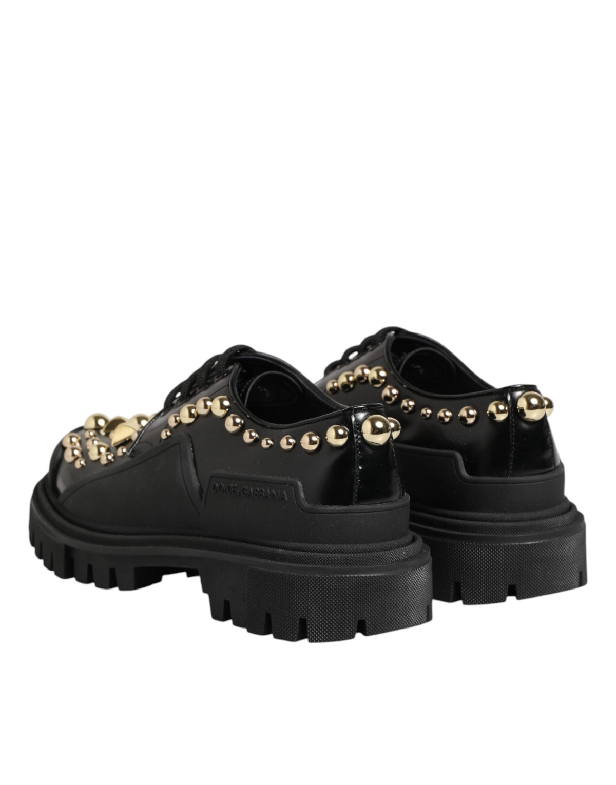 Dolce & Gabbana Black Leather Jeweled Crystals Derby Women's Shoes