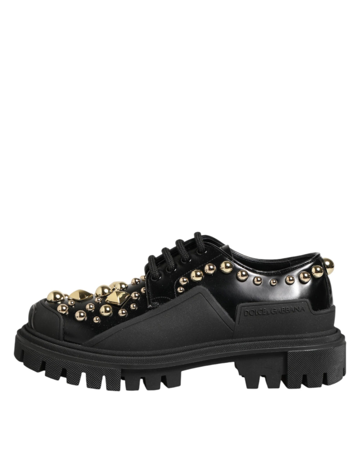 Dolce & Gabbana Black Leather Jeweled Crystals Derby Women's Shoes