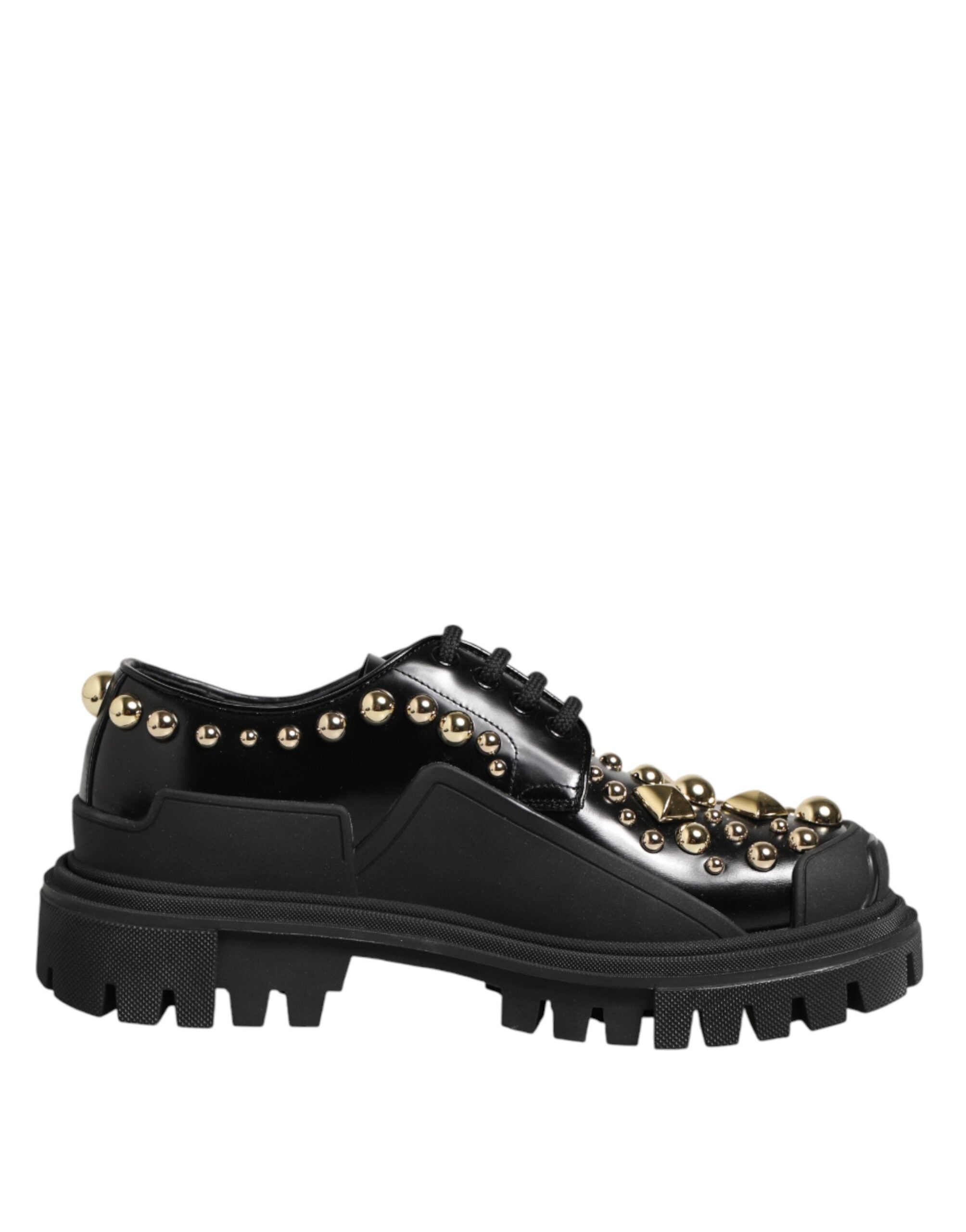 Dolce & Gabbana Black Leather Jeweled Crystals Derby Women's Shoes