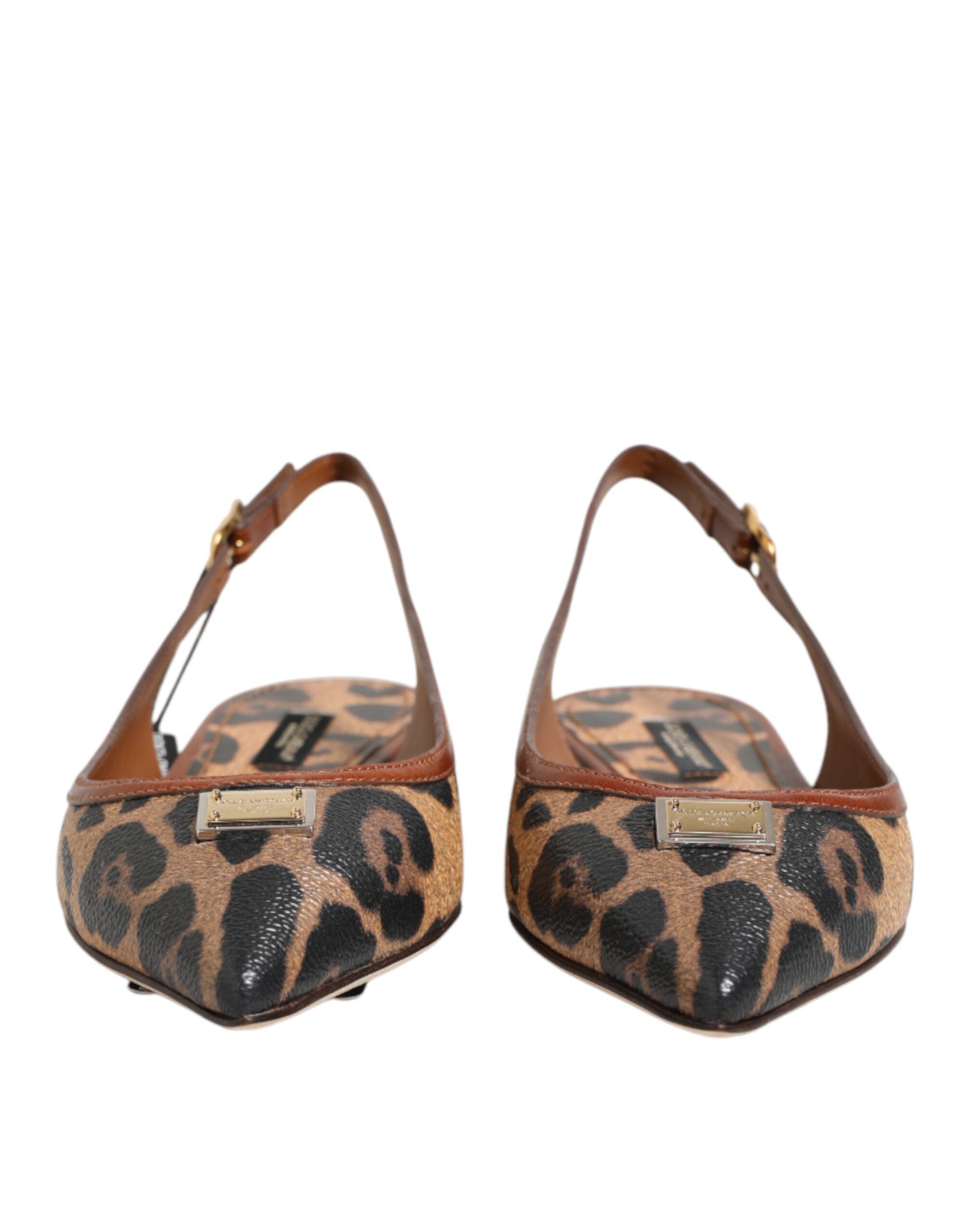 Dolce & Gabbana Brown Leopard Slingback Flats Sandals Women's Shoes
