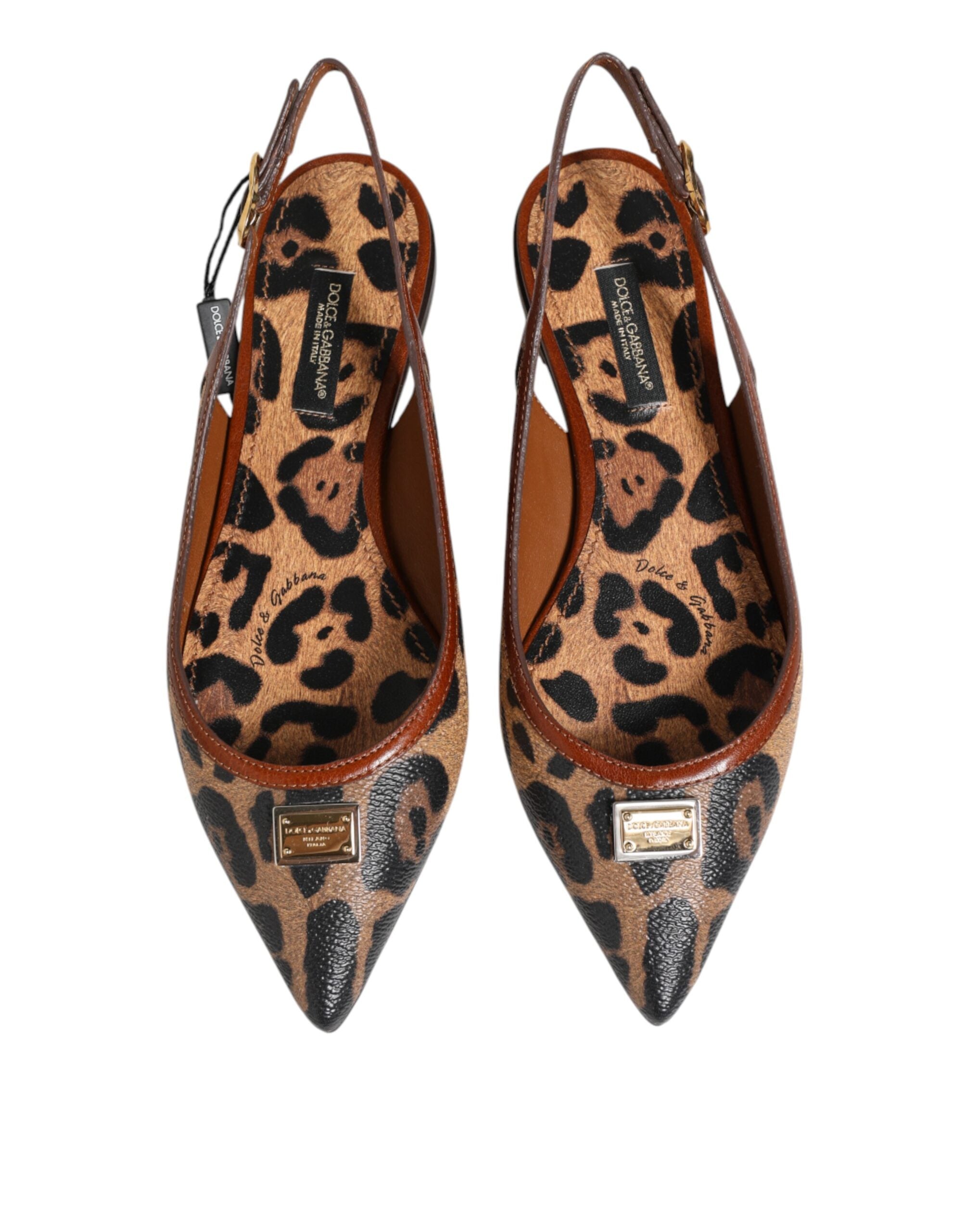 Dolce & Gabbana Brown Leopard Slingback Flats Sandals Women's Shoes
