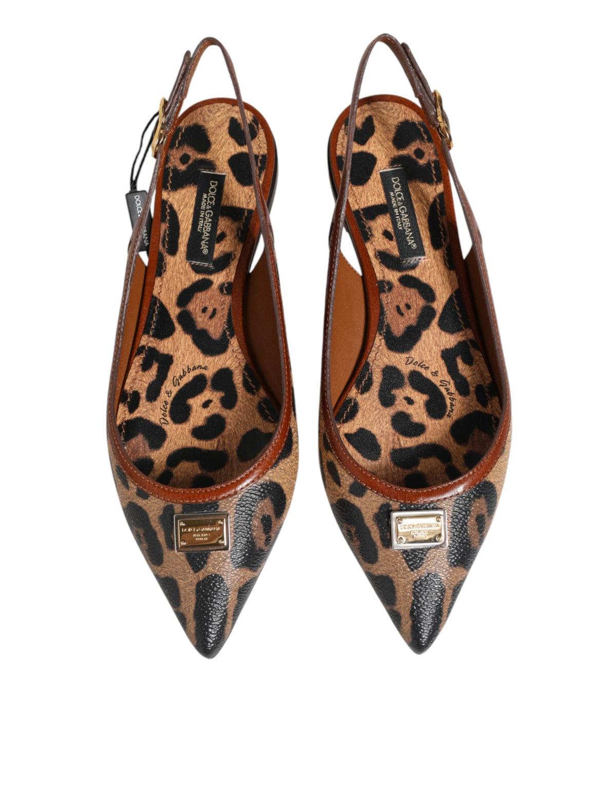 Dolce & Gabbana Brown Leopard Slingback Flats Sandals Women's Shoes
