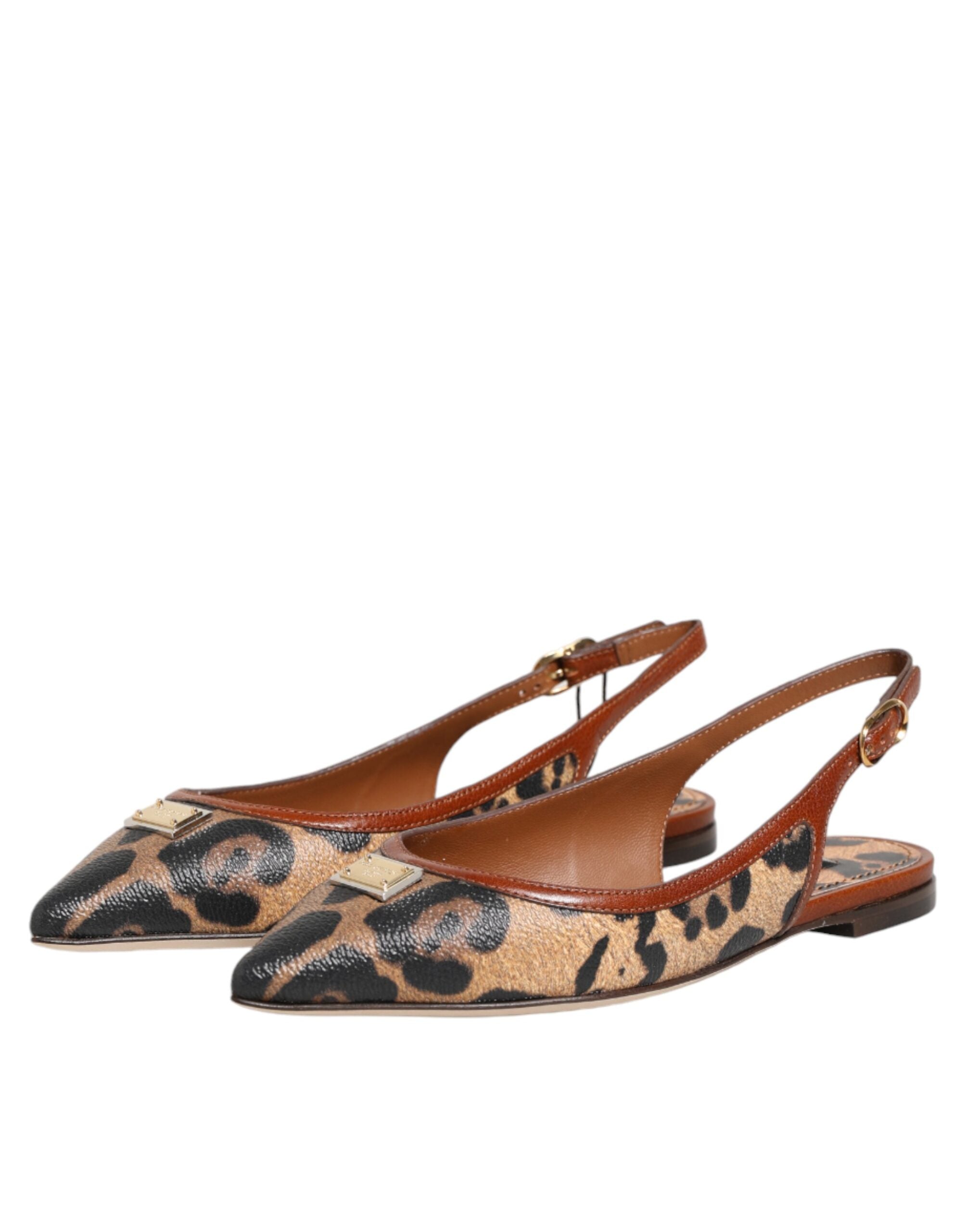 Dolce & Gabbana Brown Leopard Slingback Flats Sandals Women's Shoes