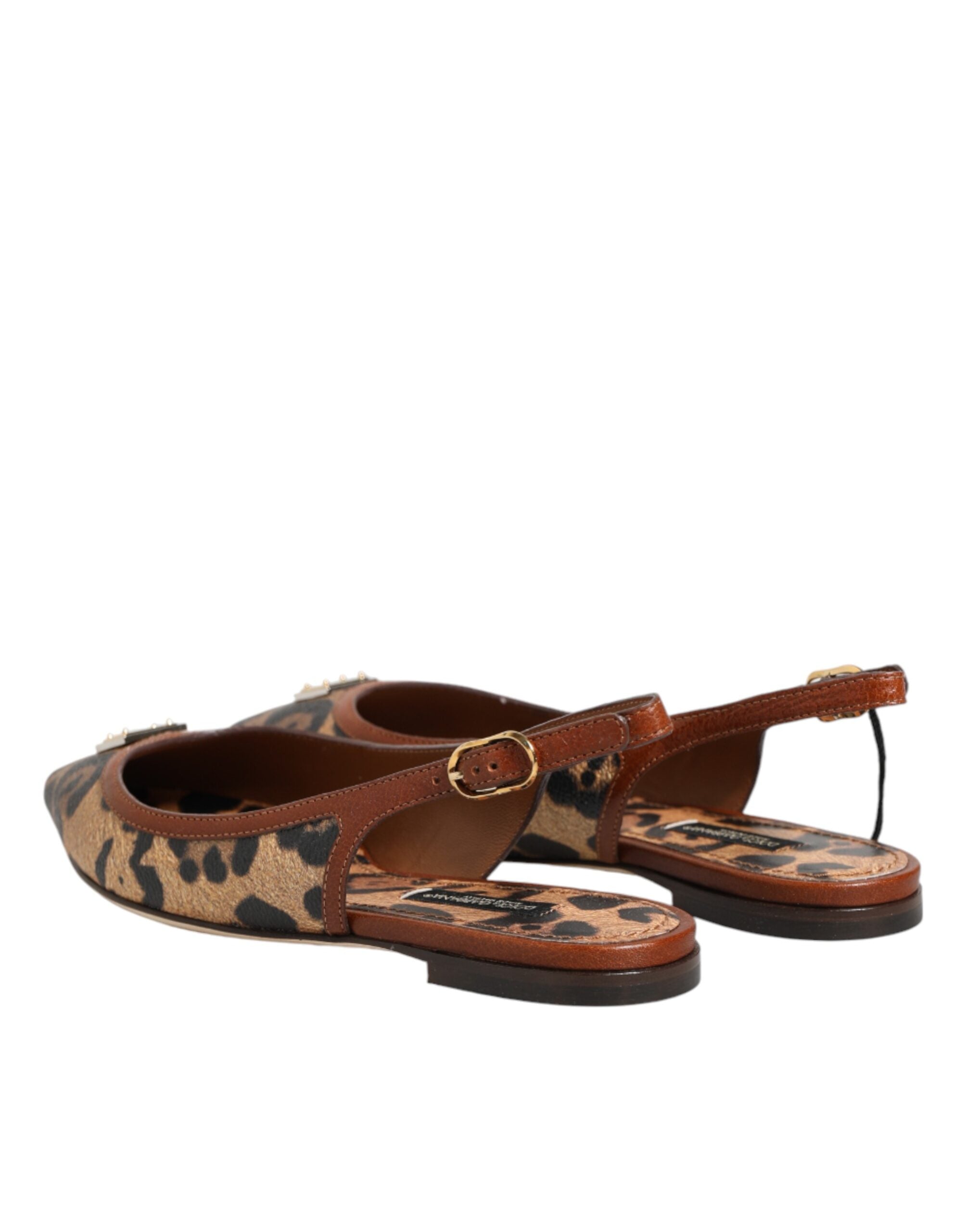 Dolce & Gabbana Brown Leopard Slingback Flats Sandals Women's Shoes