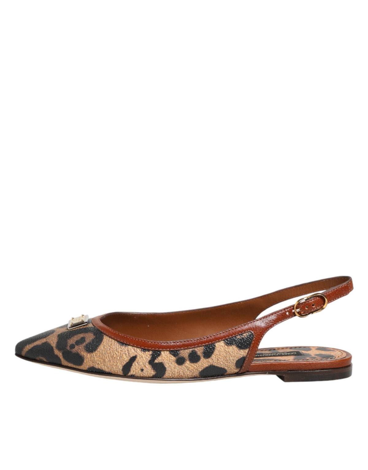 Dolce & Gabbana Brown Leopard Slingback Flats Sandals Women's Shoes
