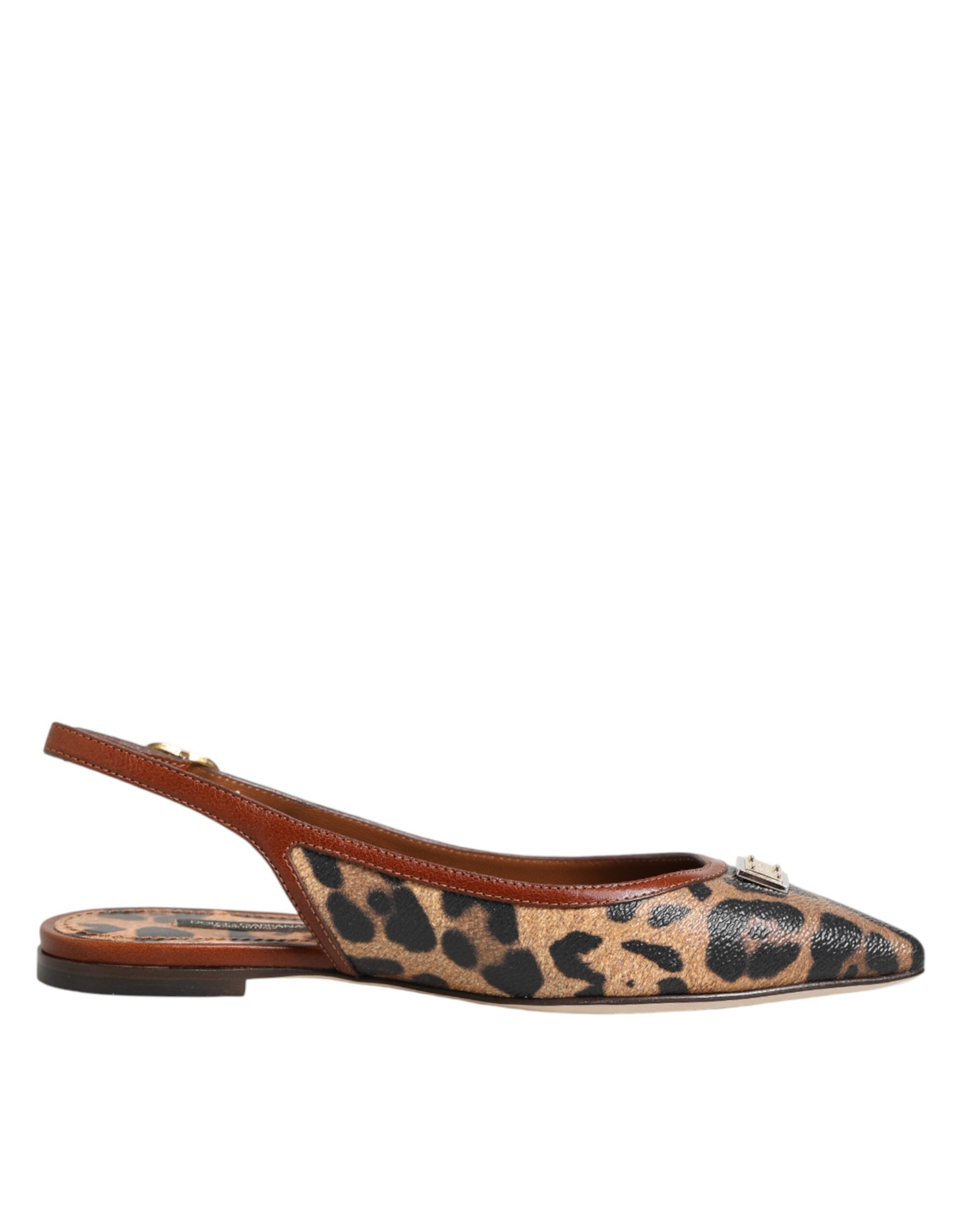 Dolce & Gabbana Brown Leopard Slingback Flats Sandals Women's Shoes