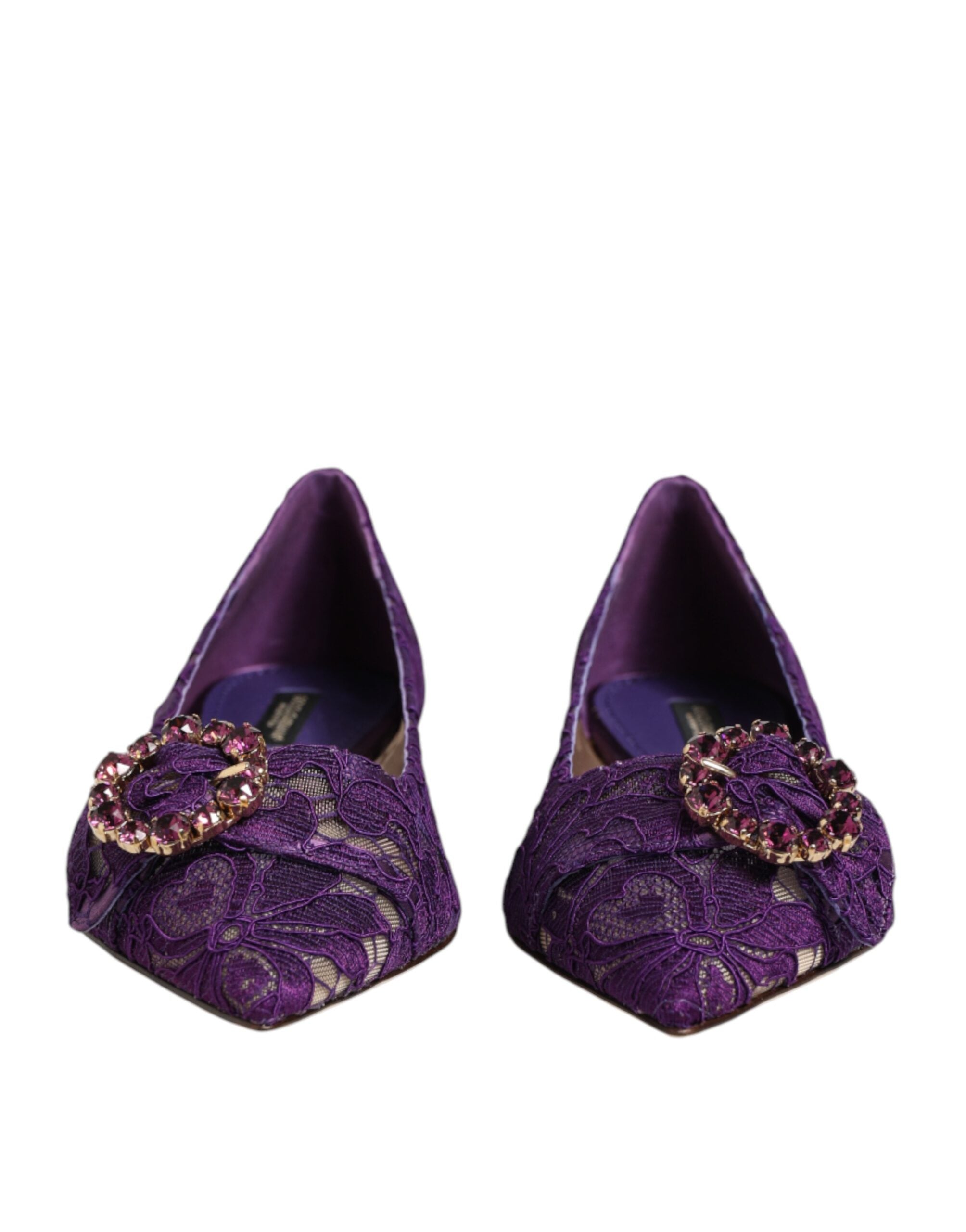 Dolce & Gabbana Purple Taormina Lace Crystals Flats Women's Shoes