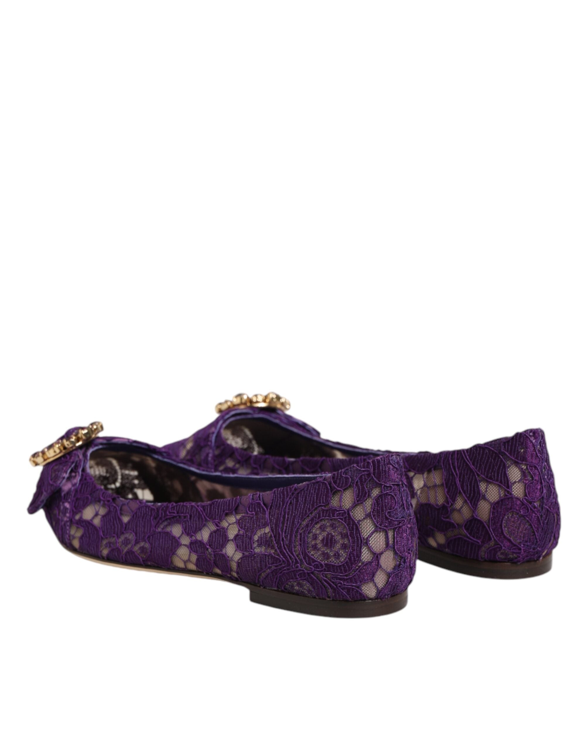 Dolce & Gabbana Purple Taormina Lace Crystals Flats Women's Shoes