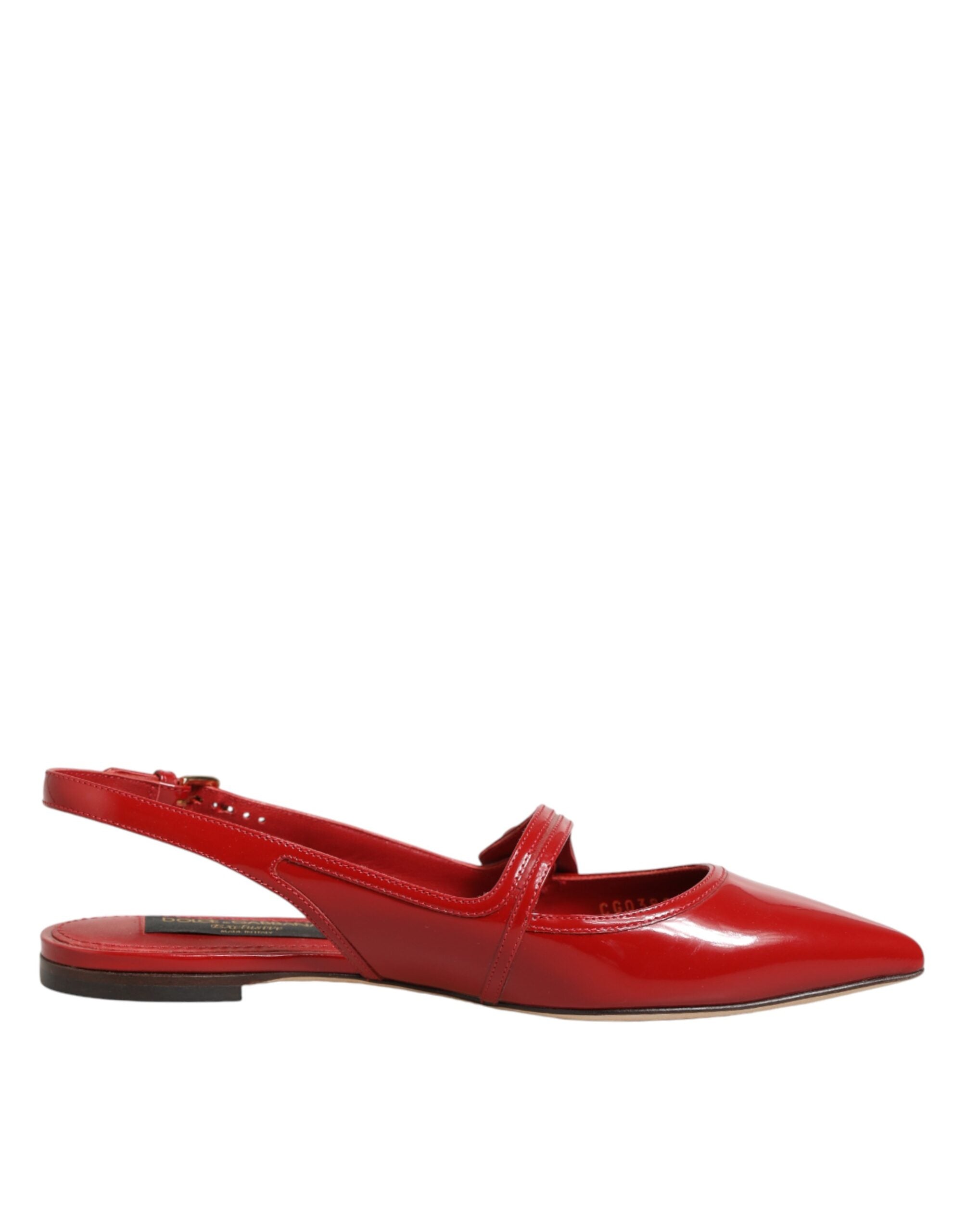 Dolce & Gabbana Red Leather Slingback Flats Sandals Women's Shoes