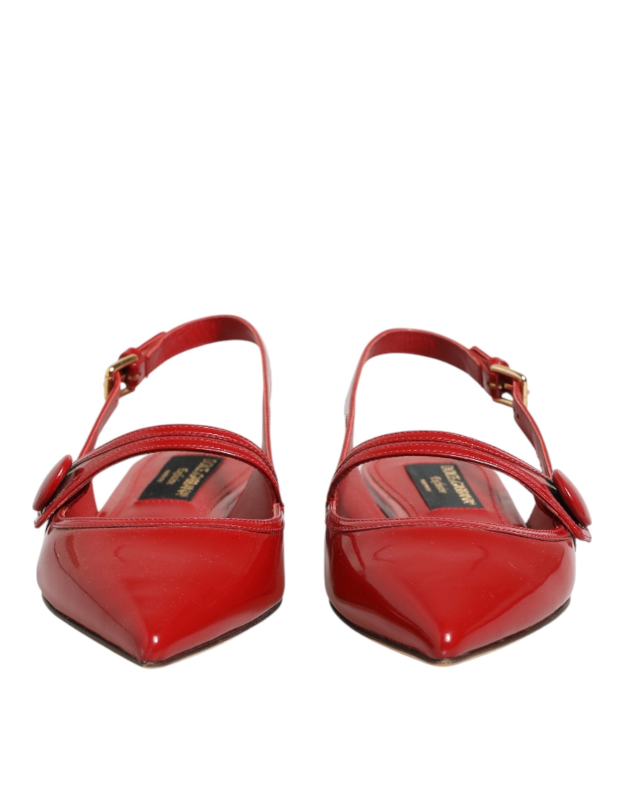 Dolce & Gabbana Red Leather Slingback Flats Sandals Women's Shoes