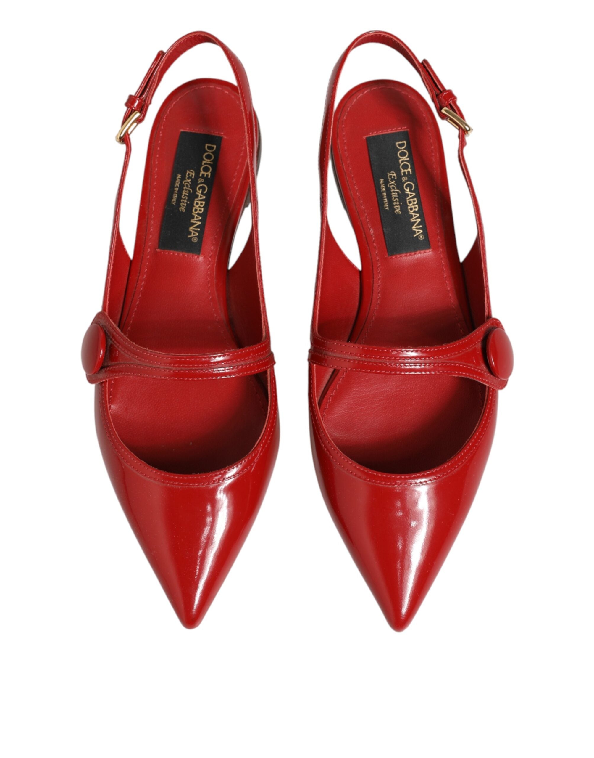 Dolce & Gabbana Red Leather Slingback Flats Sandals Women's Shoes