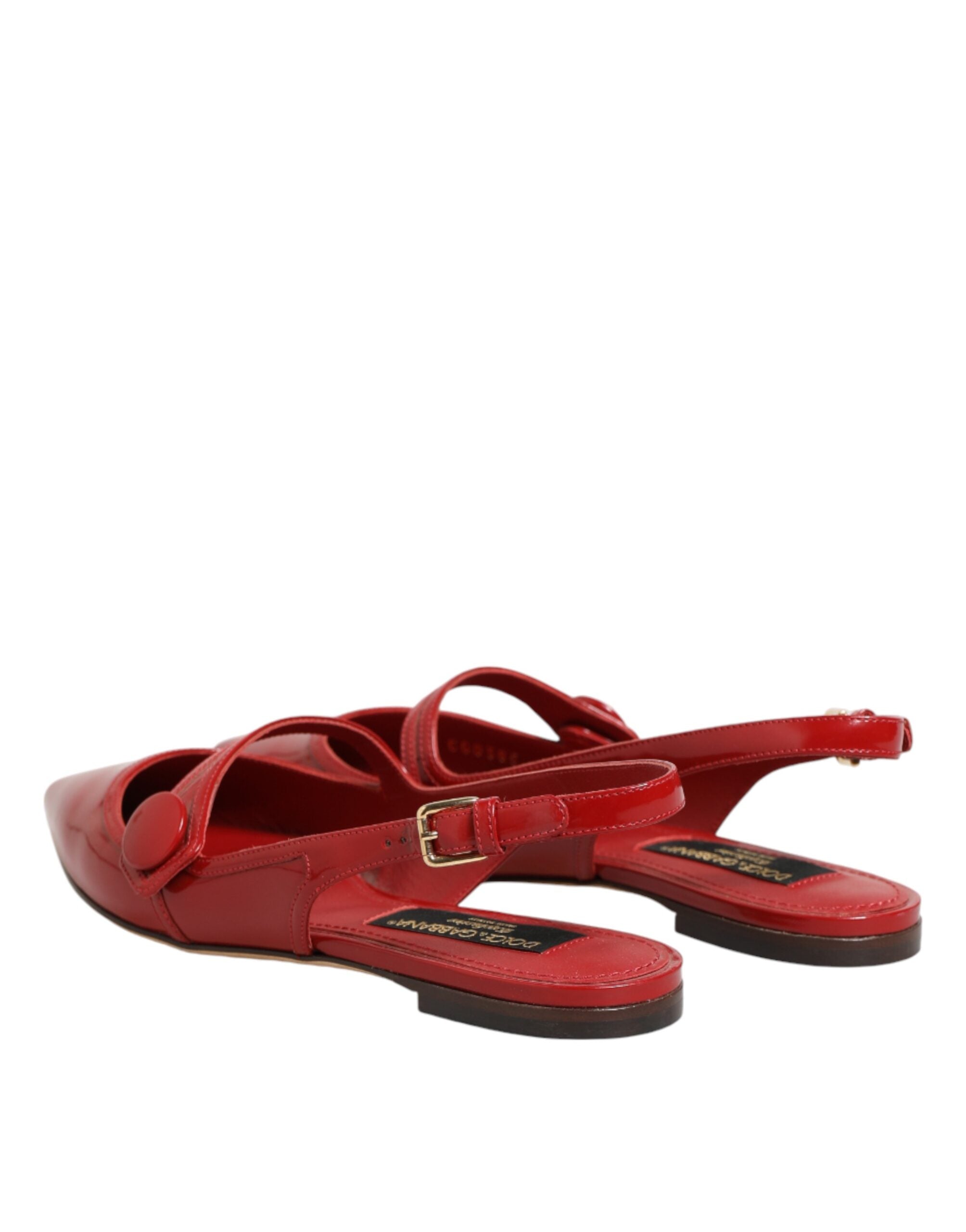Dolce & Gabbana Red Leather Slingback Flats Sandals Women's Shoes