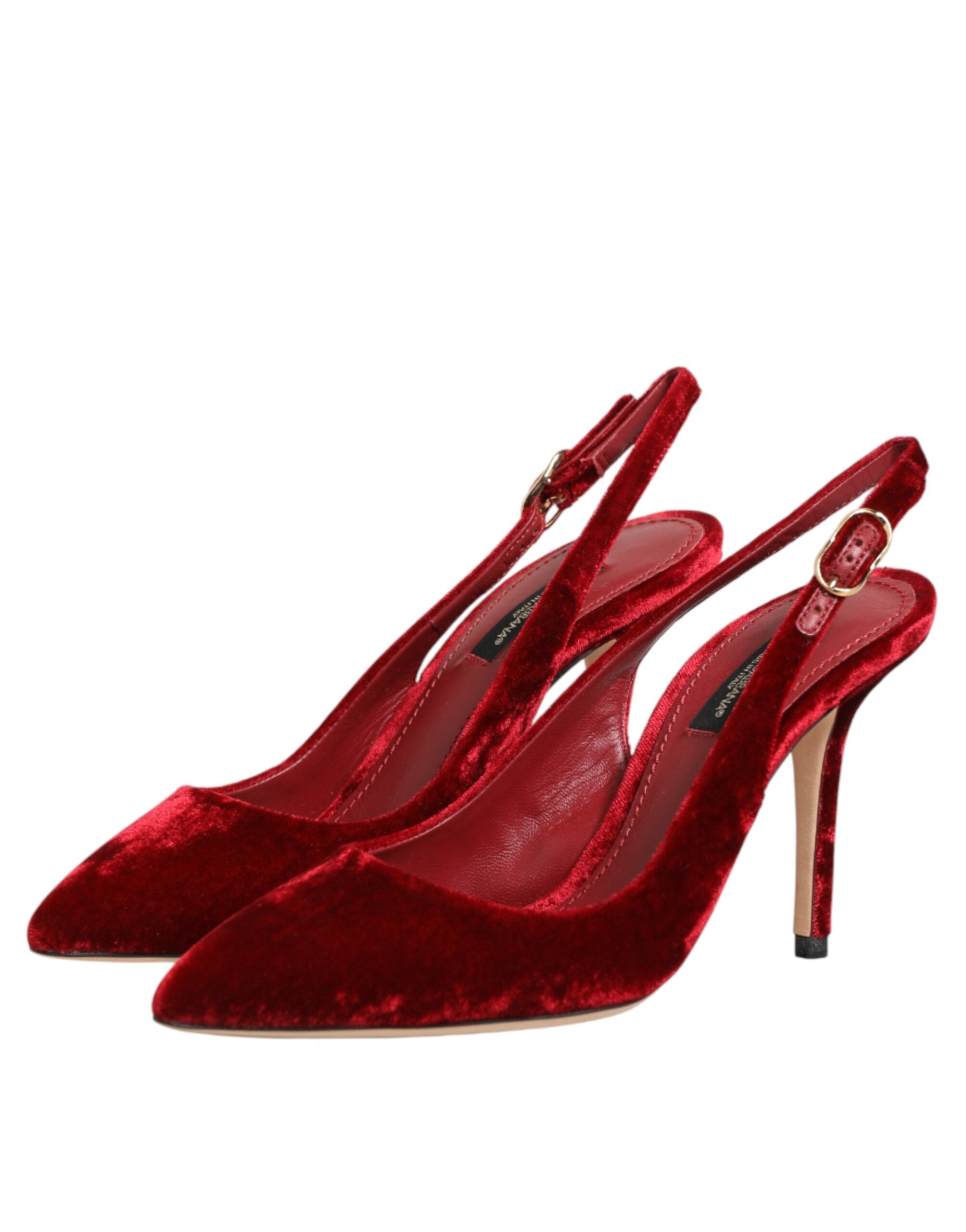 Dolce & Gabbana Red Suede High Heels Slingbacks Sandals Women's Shoes