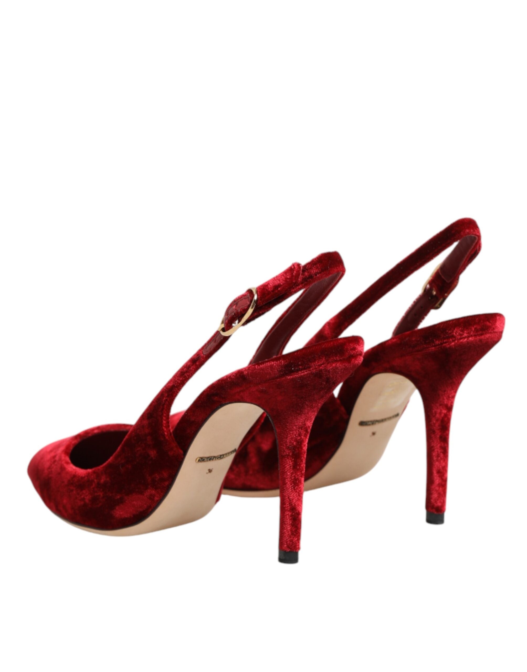 Dolce & Gabbana Red Suede High Heels Slingbacks Sandals Women's Shoes