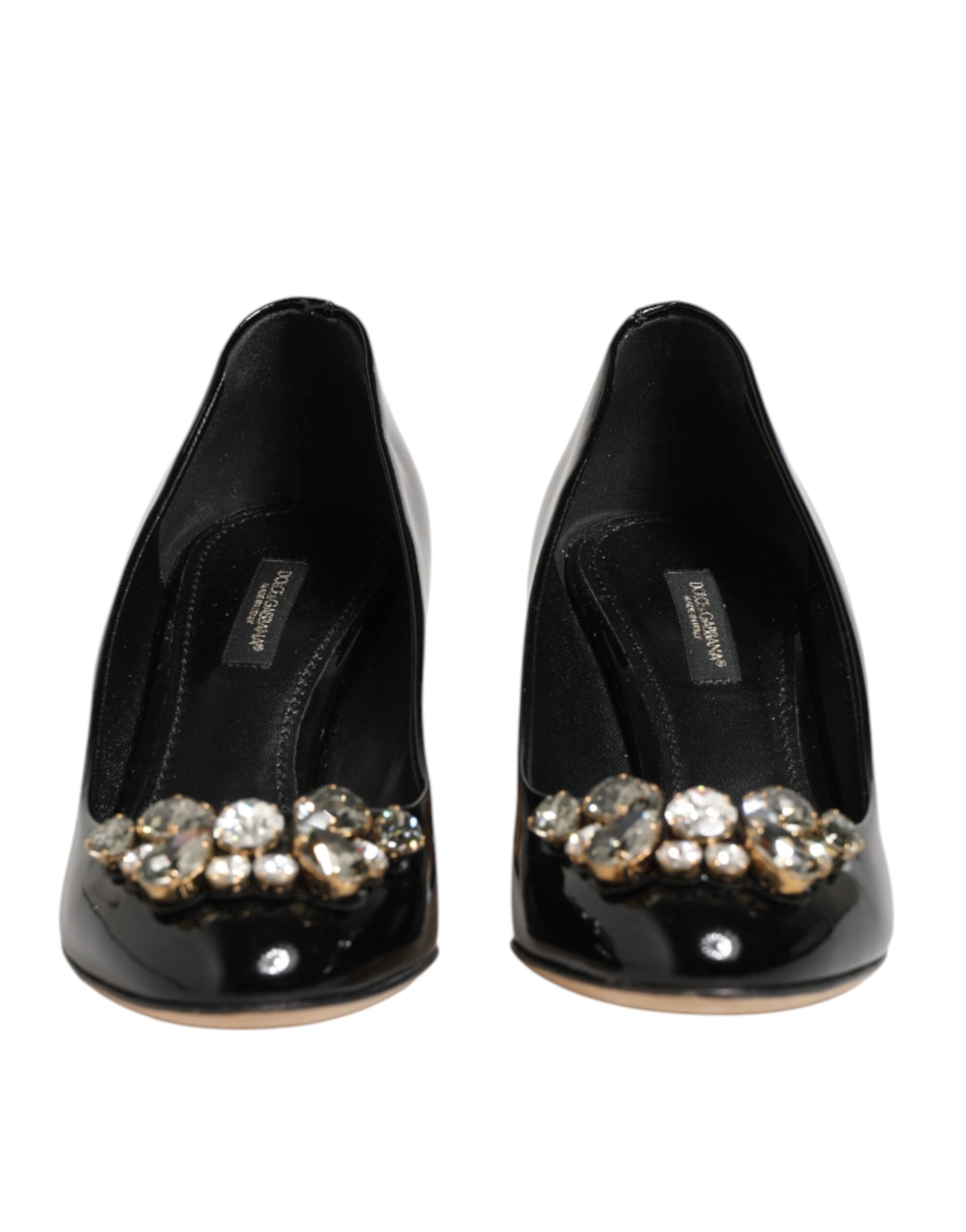 Dolce & Gabbana Black Leather Crystals Heels Pumps Women's Shoes (Pre-Owned)