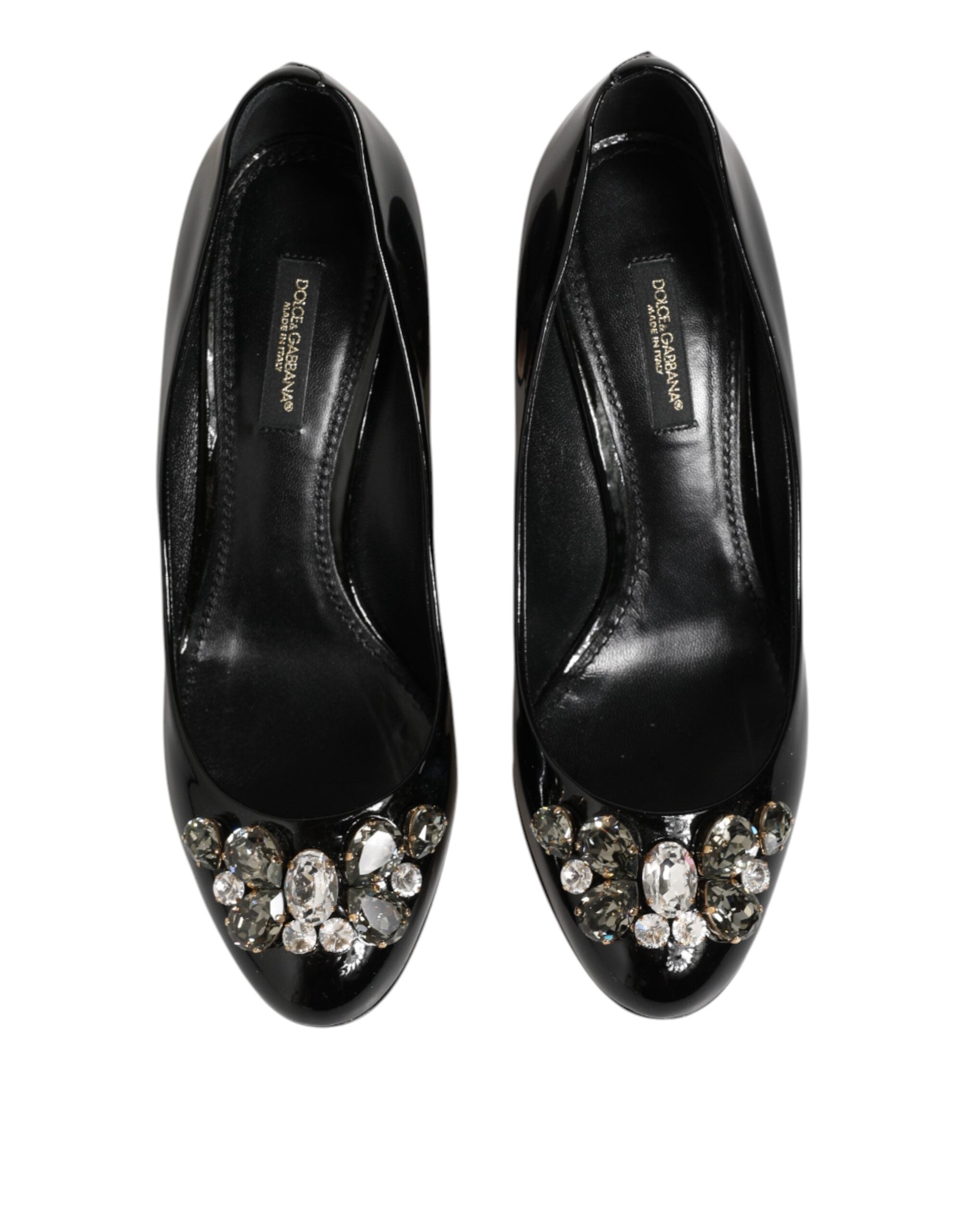 Dolce & Gabbana Black Leather Crystals Heels Pumps Women's Shoes (Pre-Owned)