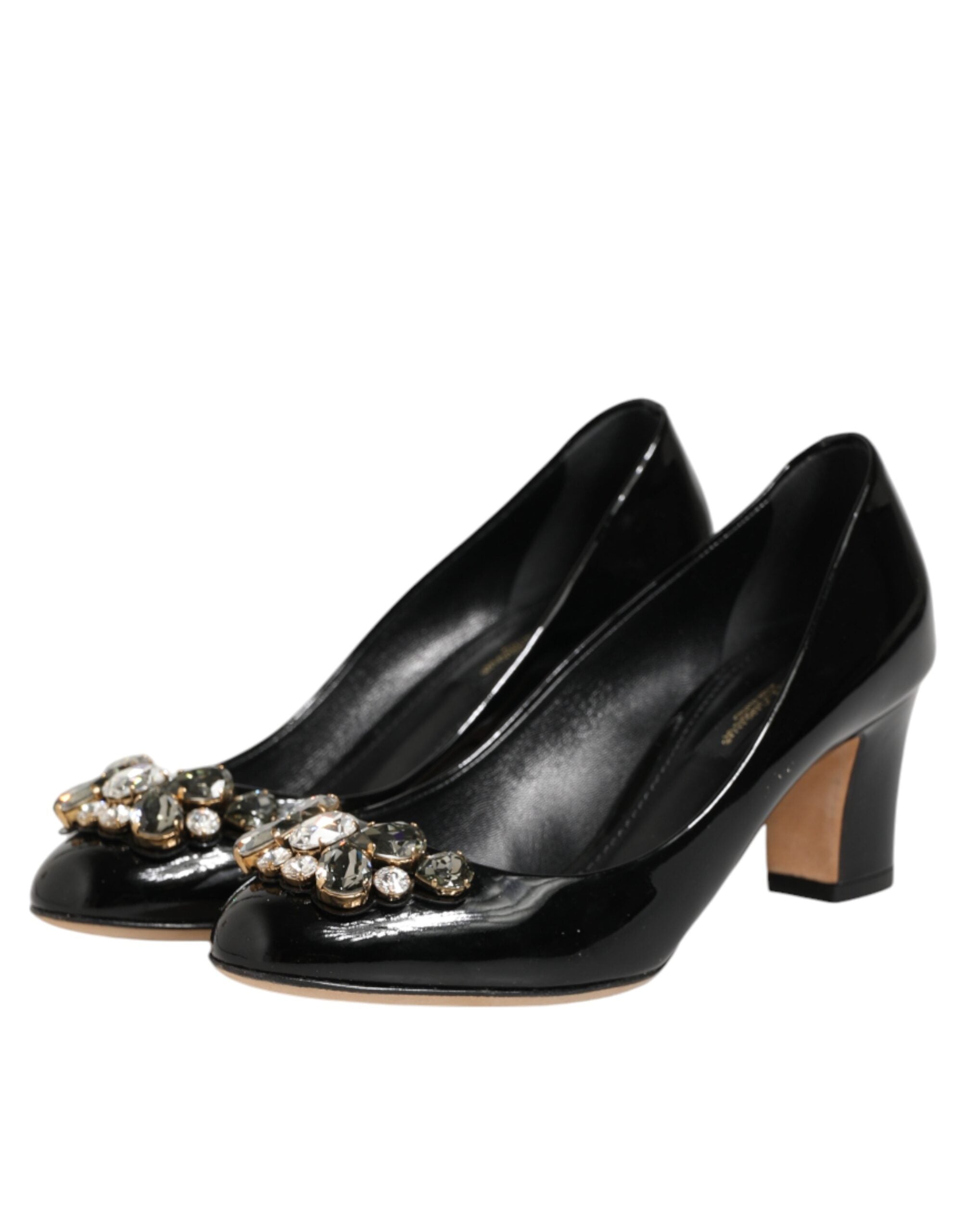 Dolce & Gabbana Black Leather Crystals Heels Pumps Women's Shoes (Pre-Owned)
