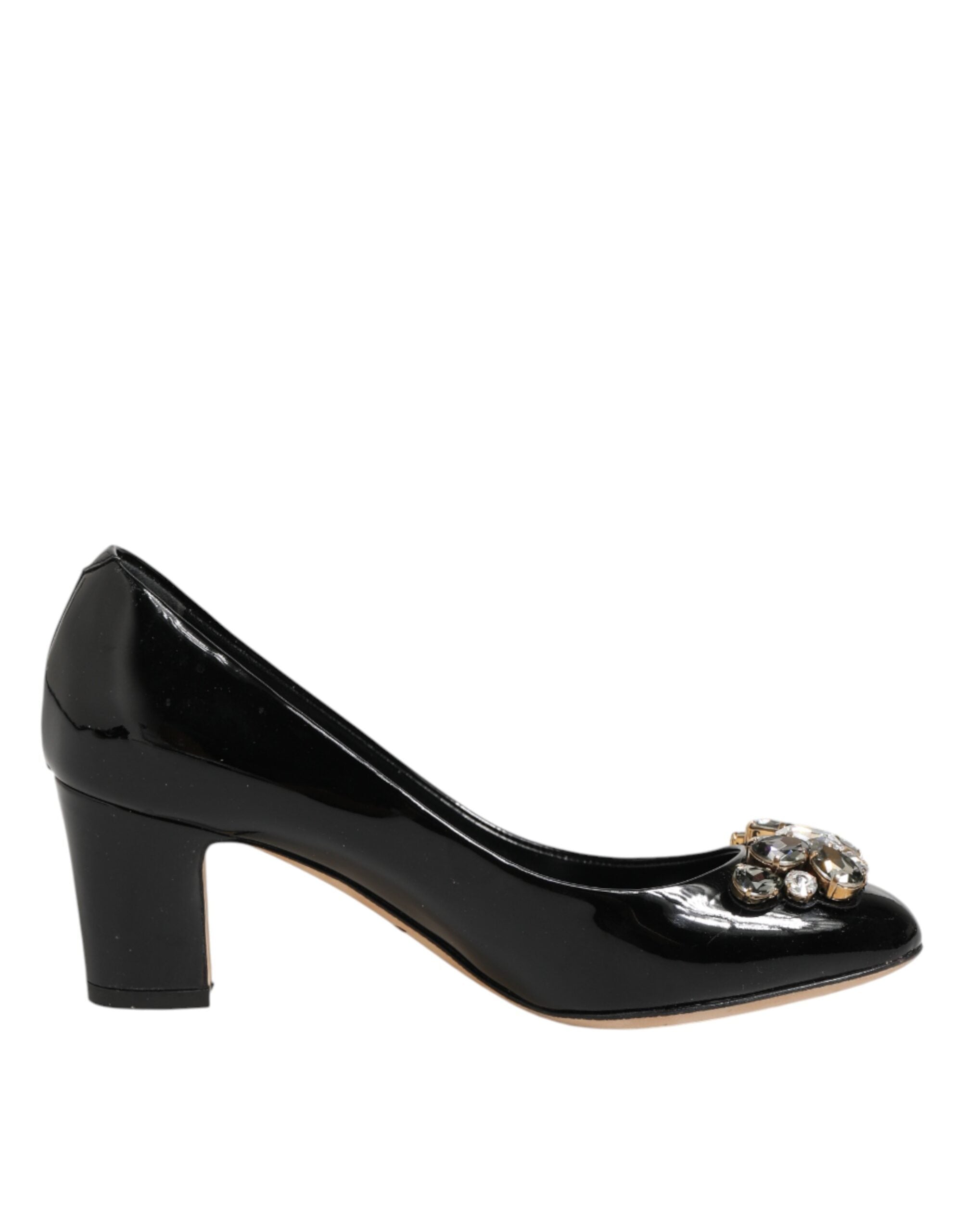 Dolce & Gabbana Black Leather Crystals Heels Pumps Women's Shoes (Pre-Owned)