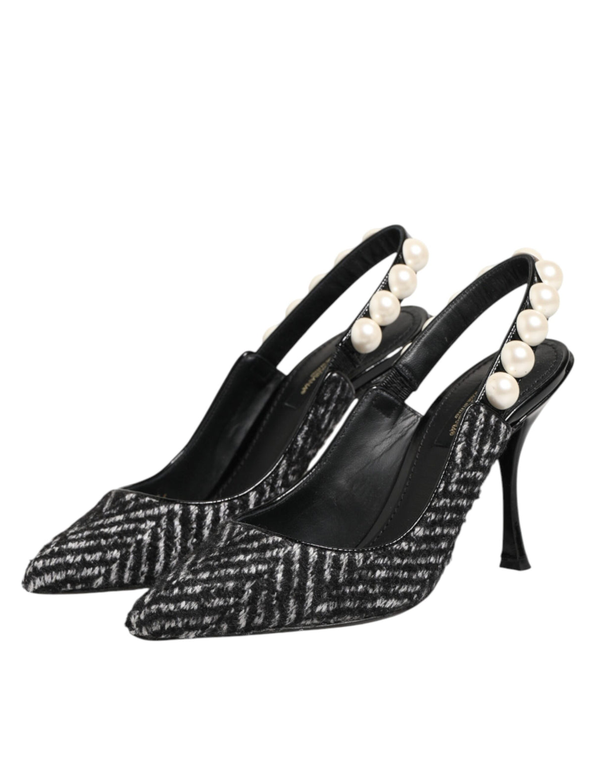 Dolce & Gabbana White Black Chevron Faux Pearl Slingbacks Women's Shoes