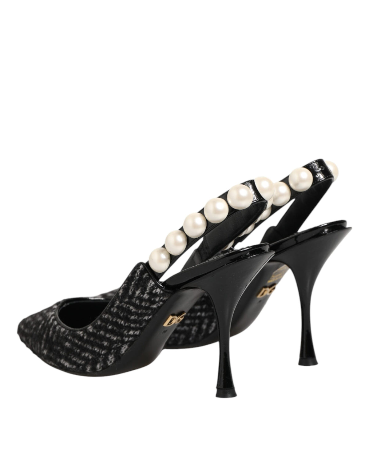 Dolce & Gabbana White Black Chevron Faux Pearl Slingbacks Women's Shoes