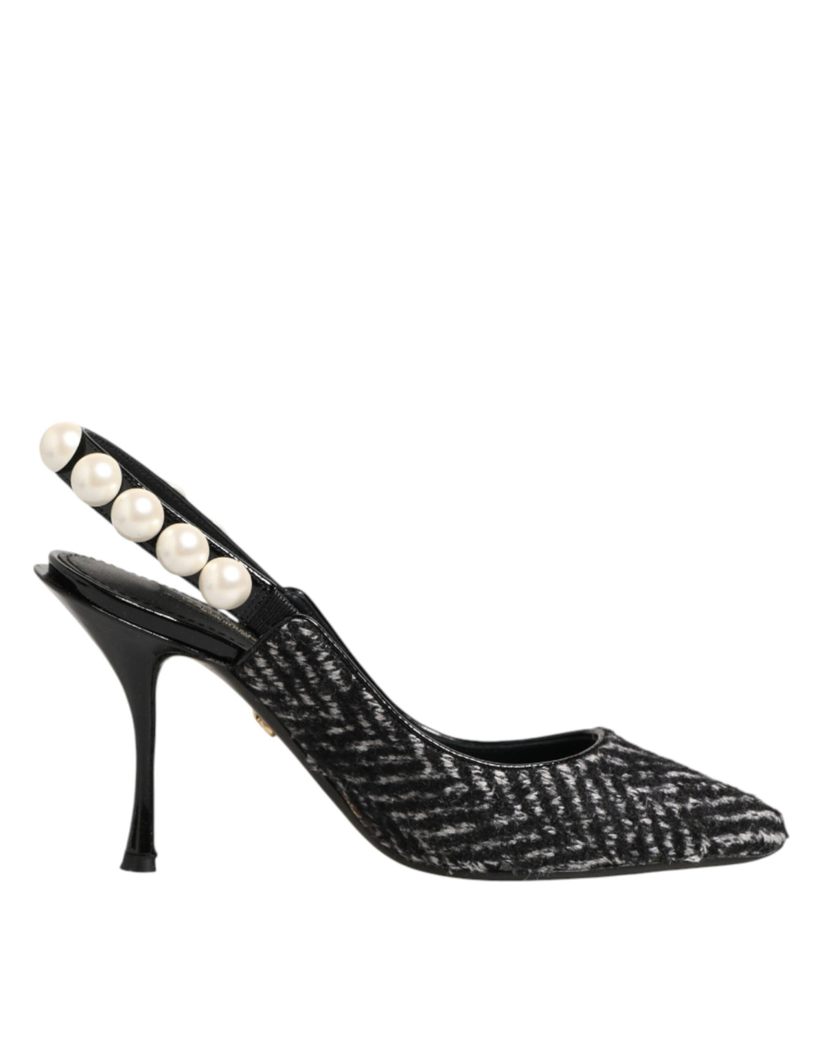 Dolce & Gabbana White Black Chevron Faux Pearl Slingbacks Women's Shoes