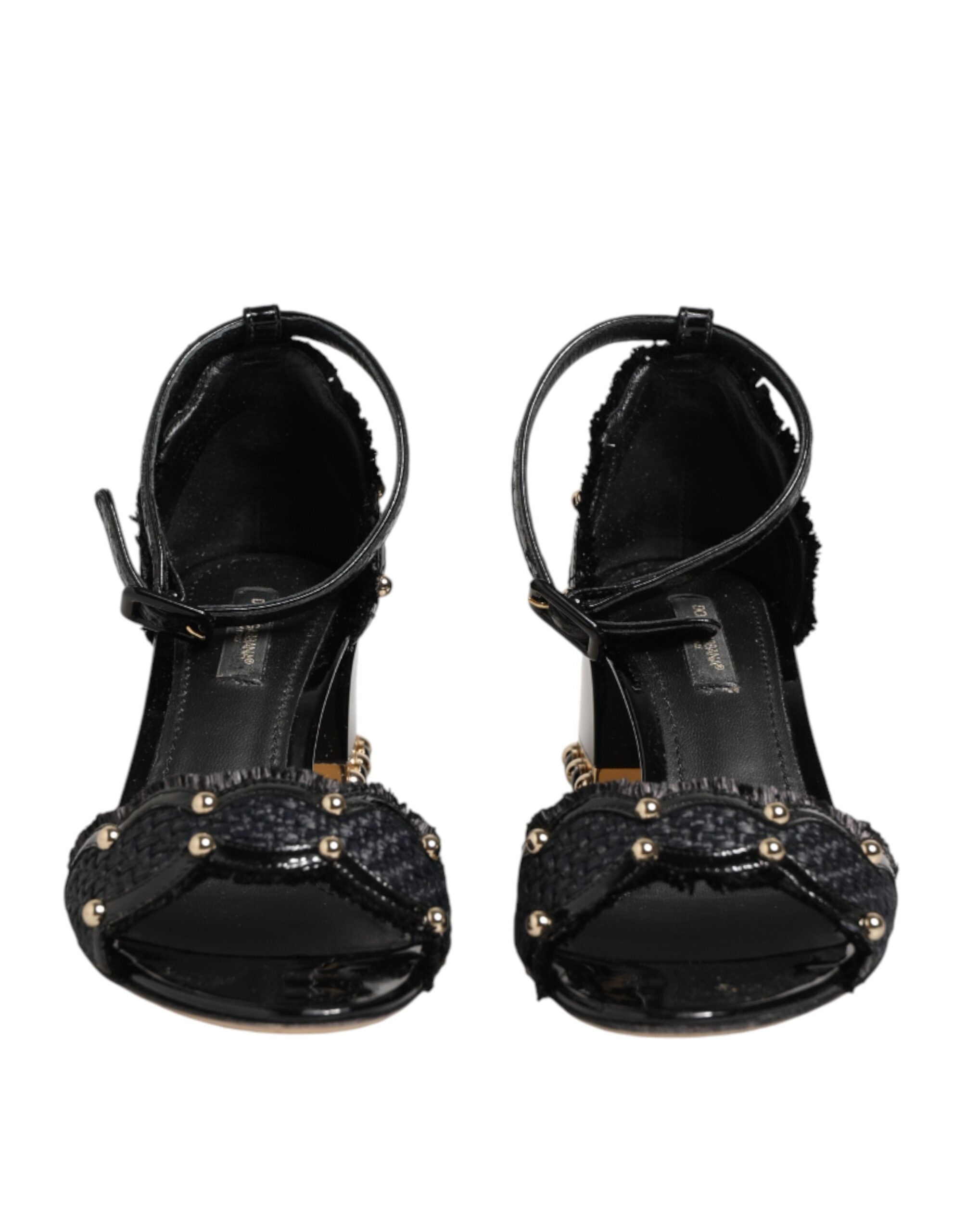 Dolce & Gabbana Black Studded Ankle Strap Sandals Women's Shoes