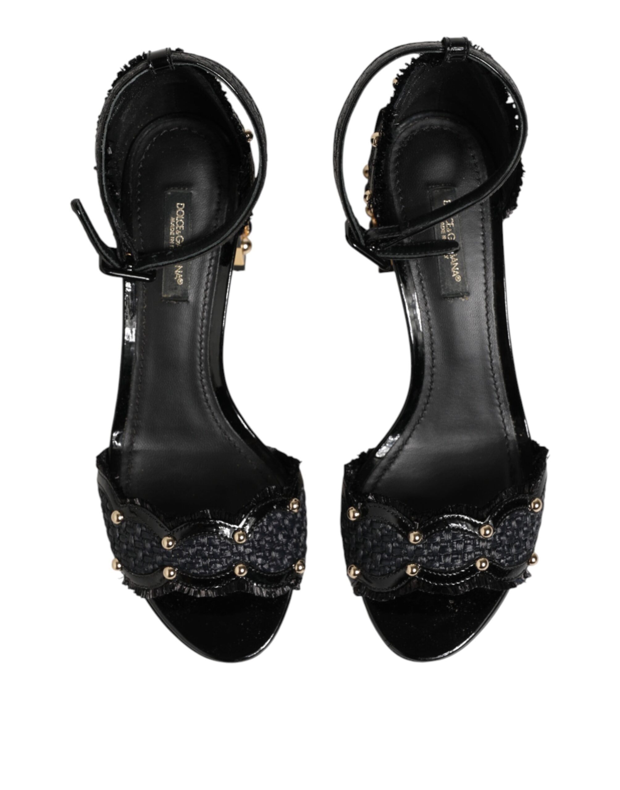 Dolce & Gabbana Black Studded Ankle Strap Sandals Women's Shoes