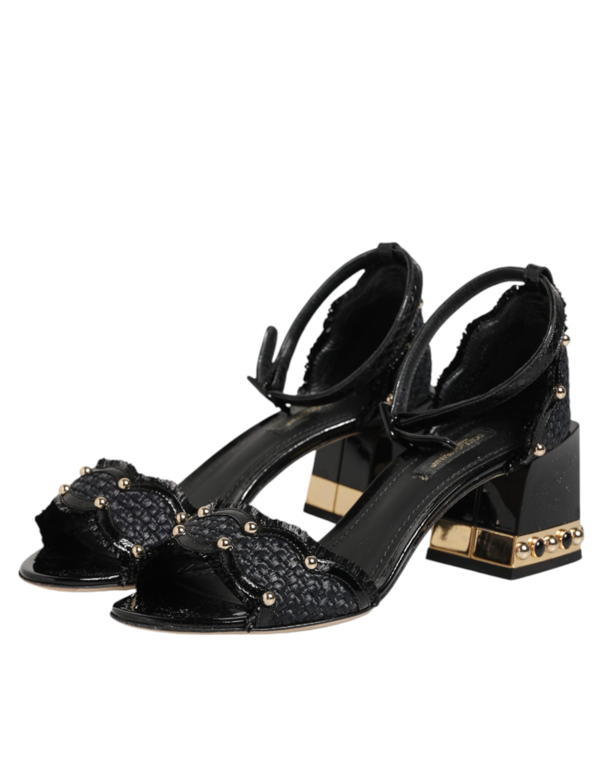 Dolce & Gabbana Black Studded Ankle Strap Sandals Women's Shoes