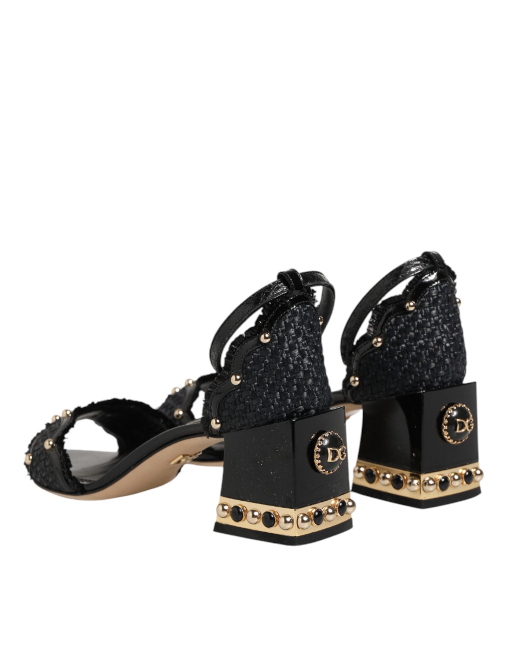 Dolce & Gabbana Black Studded Ankle Strap Sandals Women's Shoes