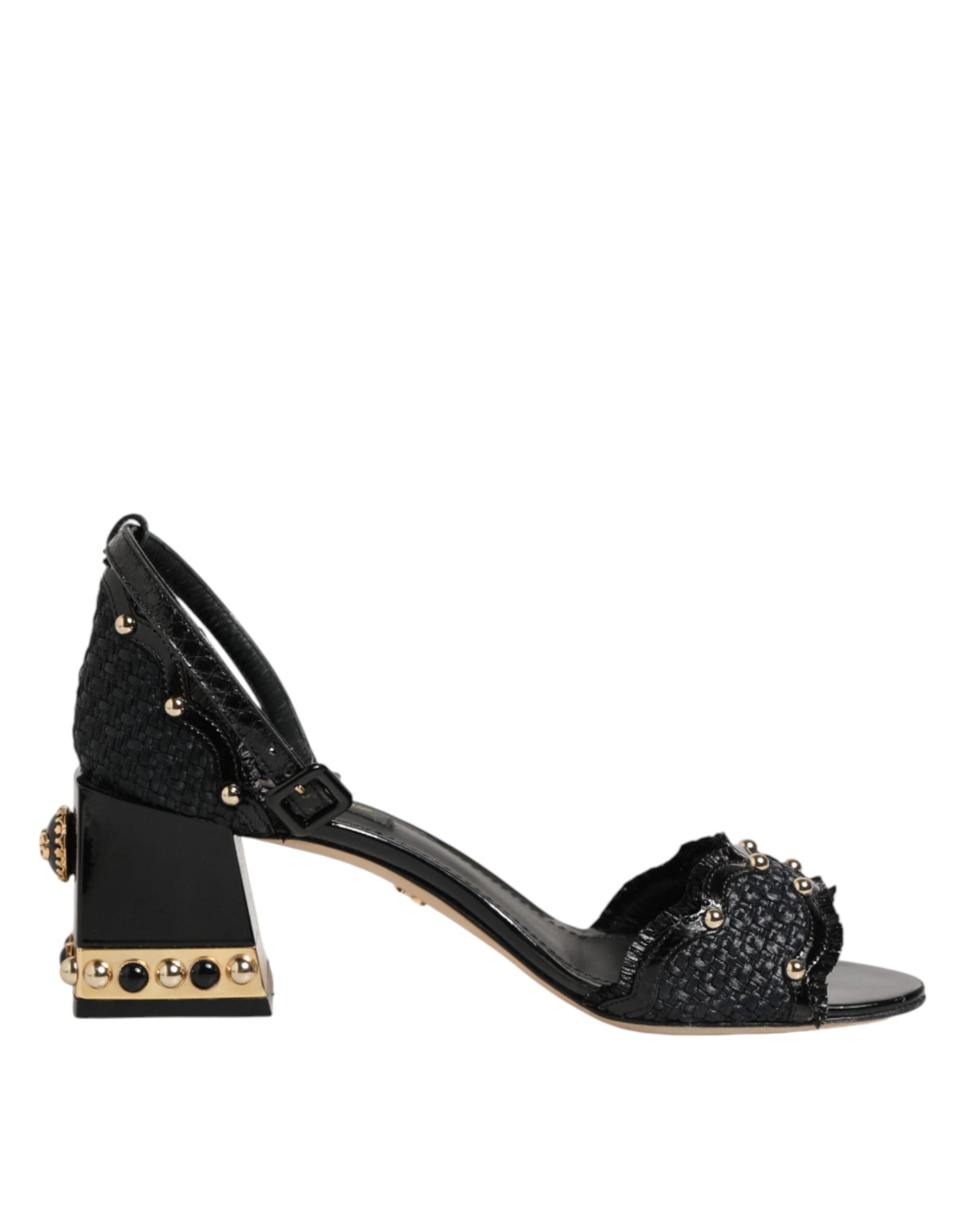 Dolce & Gabbana Black Studded Ankle Strap Sandals Women's Shoes