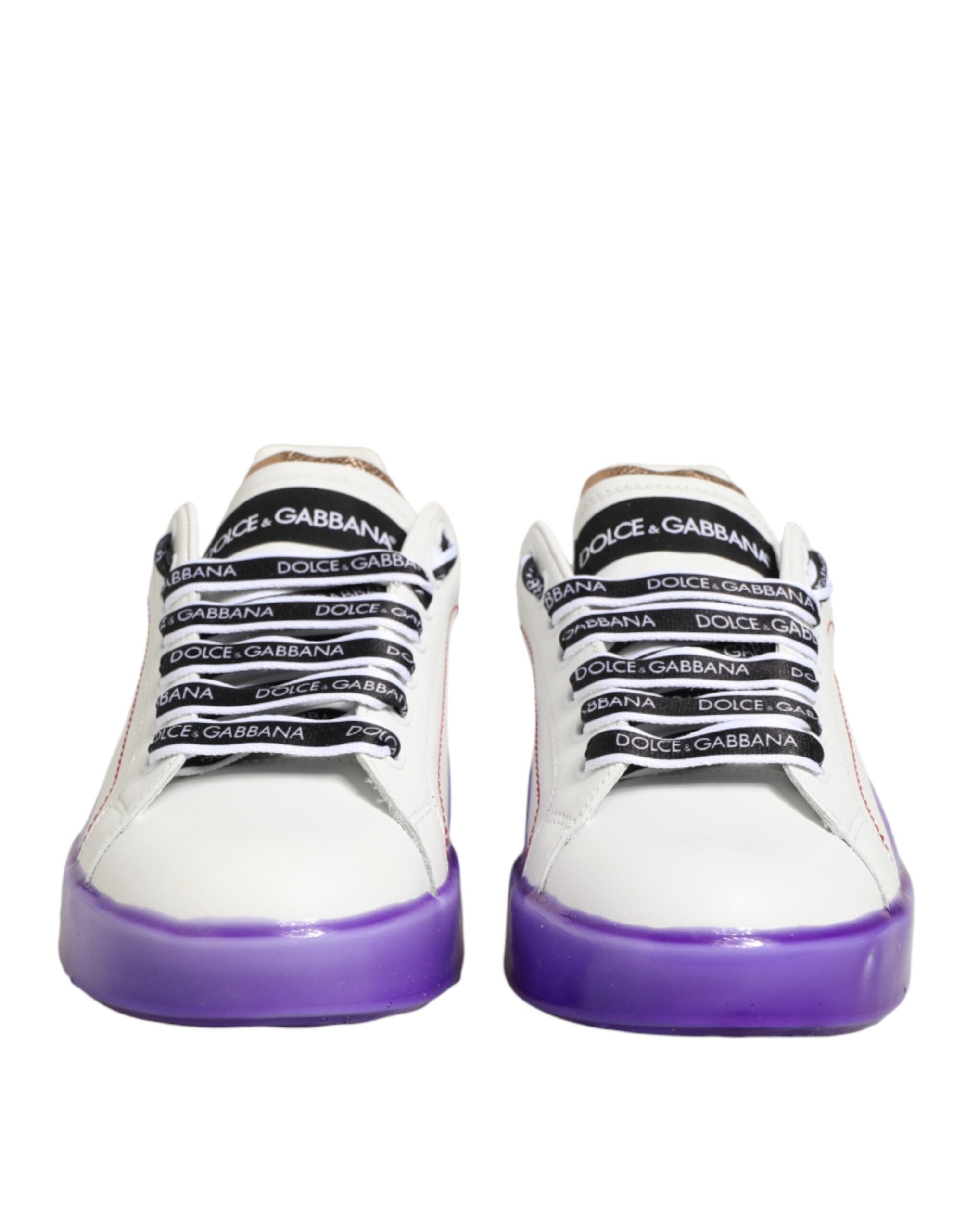 Dolce & Gabbana White Purple Leather Low Top Sneaker Women's Shoes