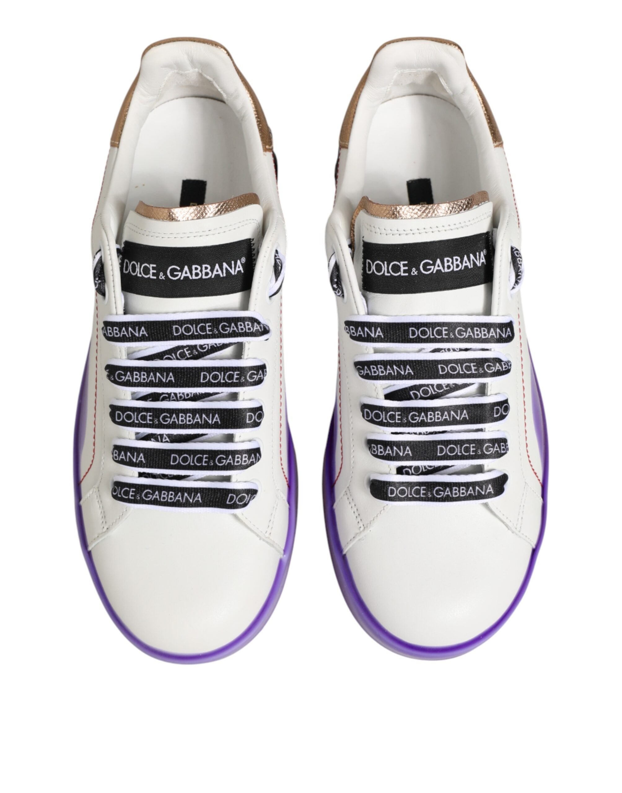 Dolce & Gabbana White Purple Leather Low Top Sneaker Women's Shoes