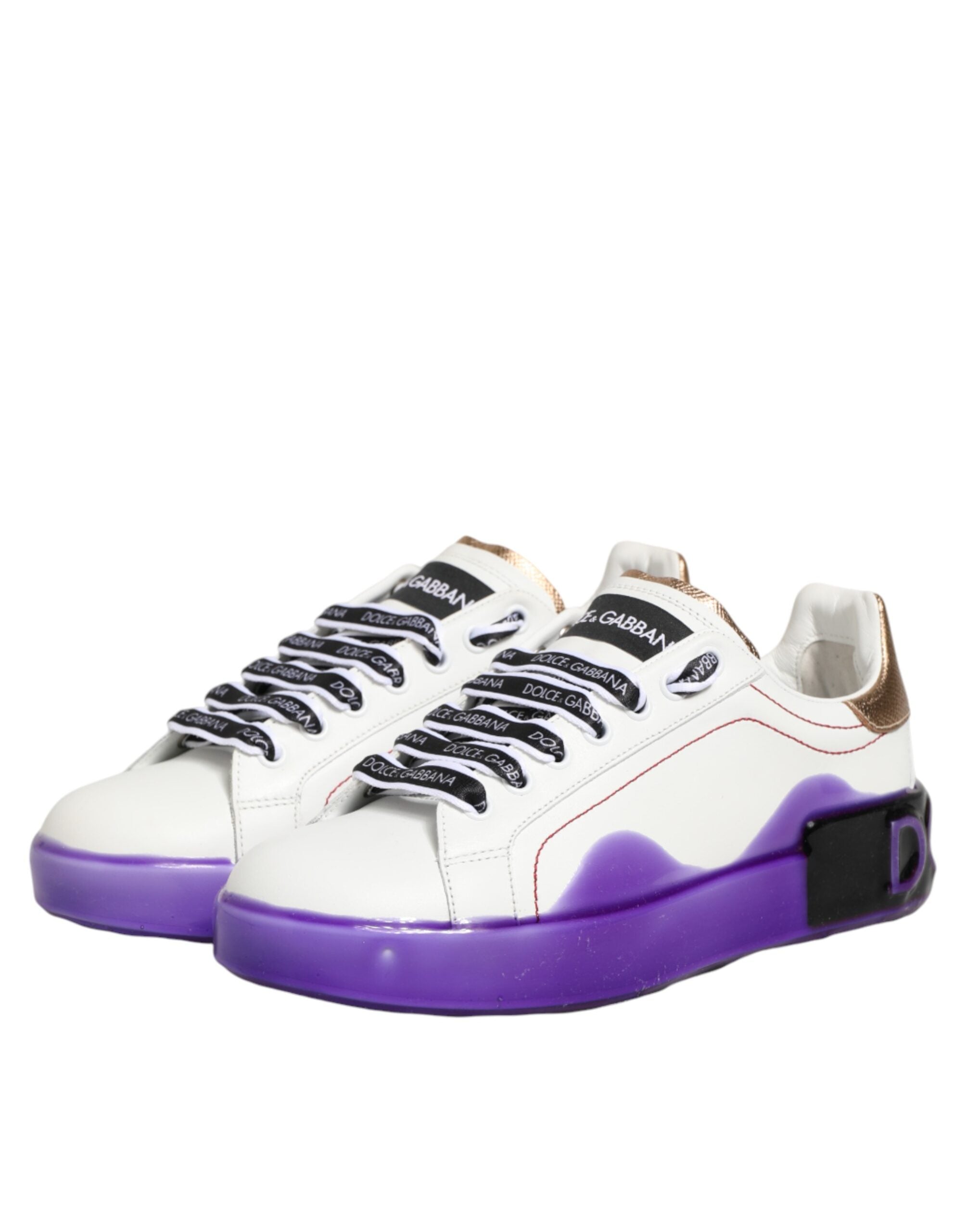 Dolce & Gabbana White Purple Leather Low Top Sneaker Women's Shoes