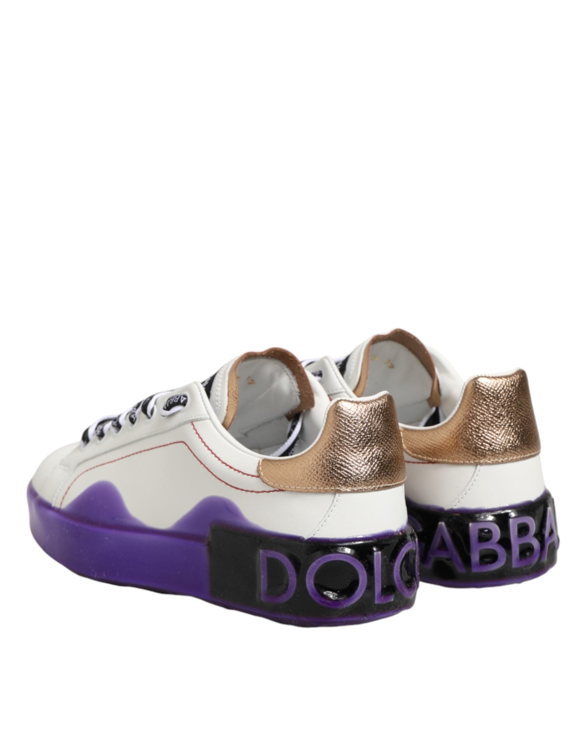 Dolce & Gabbana White Purple Leather Low Top Sneaker Women's Shoes